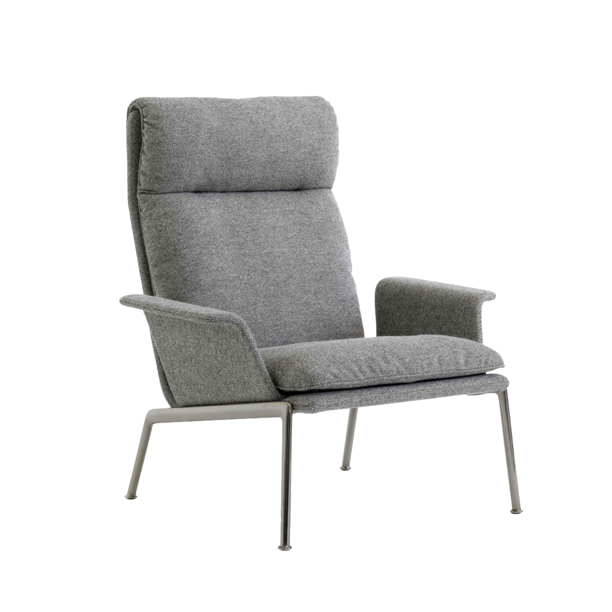 Upholstered MUNO LN17 armchair with a dark aluminum base