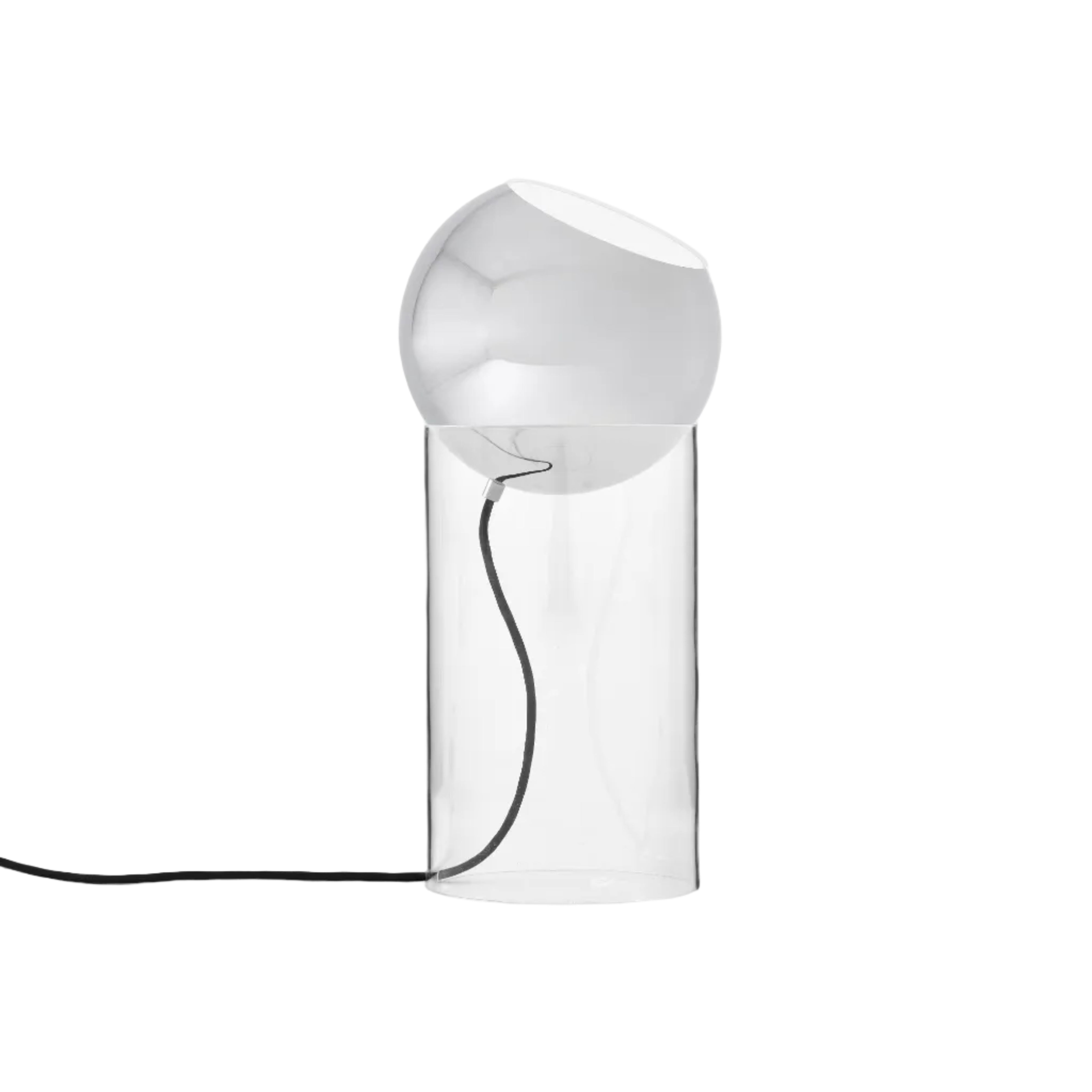TOPAN table lamp with a chrome shade and transparent base.