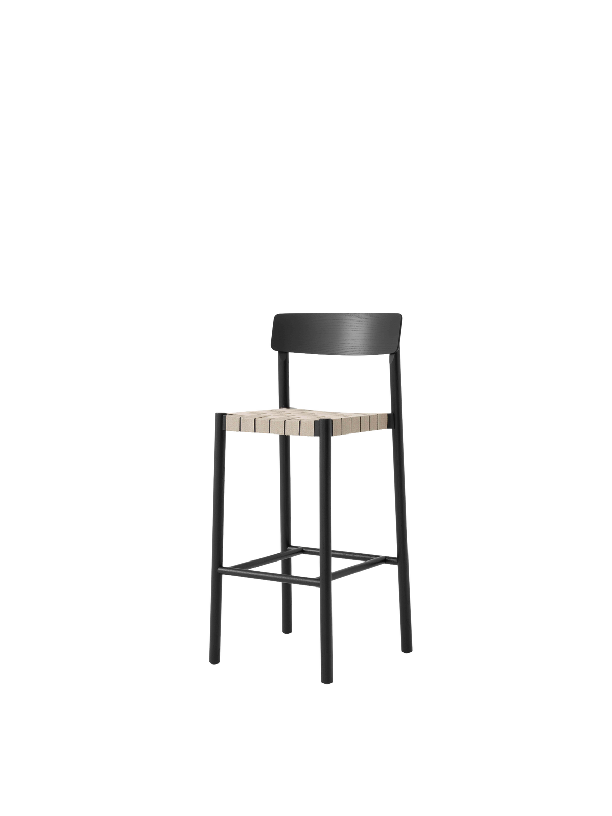 BETTY Stool with beige woven seat and black lacquered ash