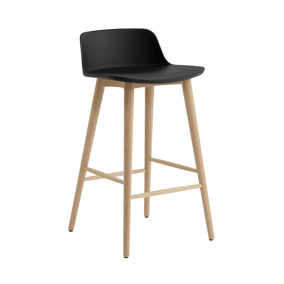 RELY black stool with an oak base