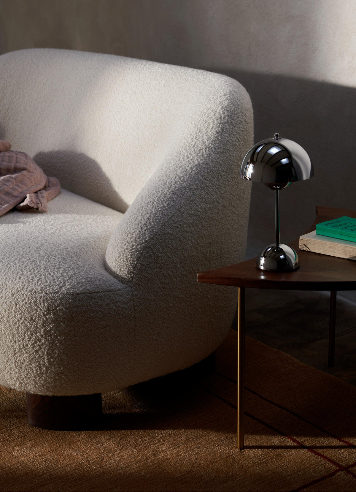 PINWHEEL HM7 Side Table, Oiled Walnut with Brass Base