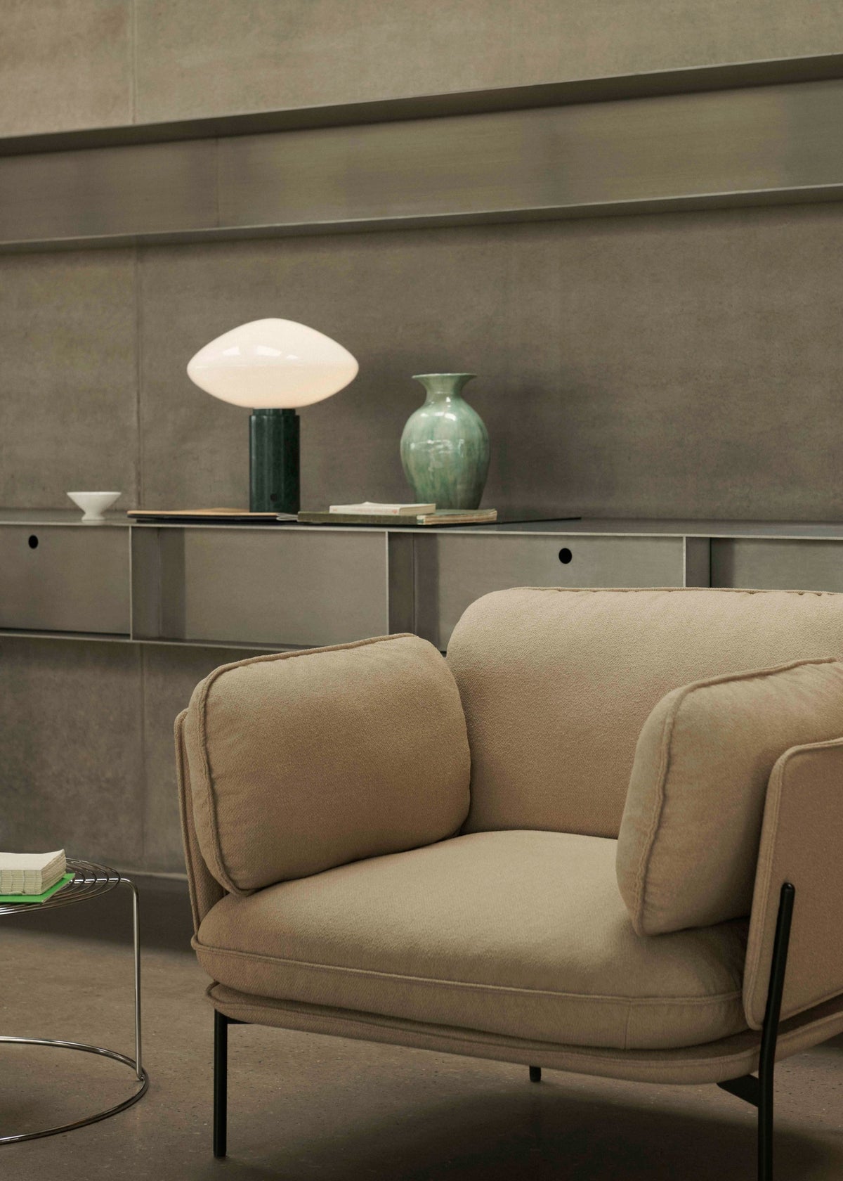 Armchair CLOUD LN1 upholstered with a chrome base