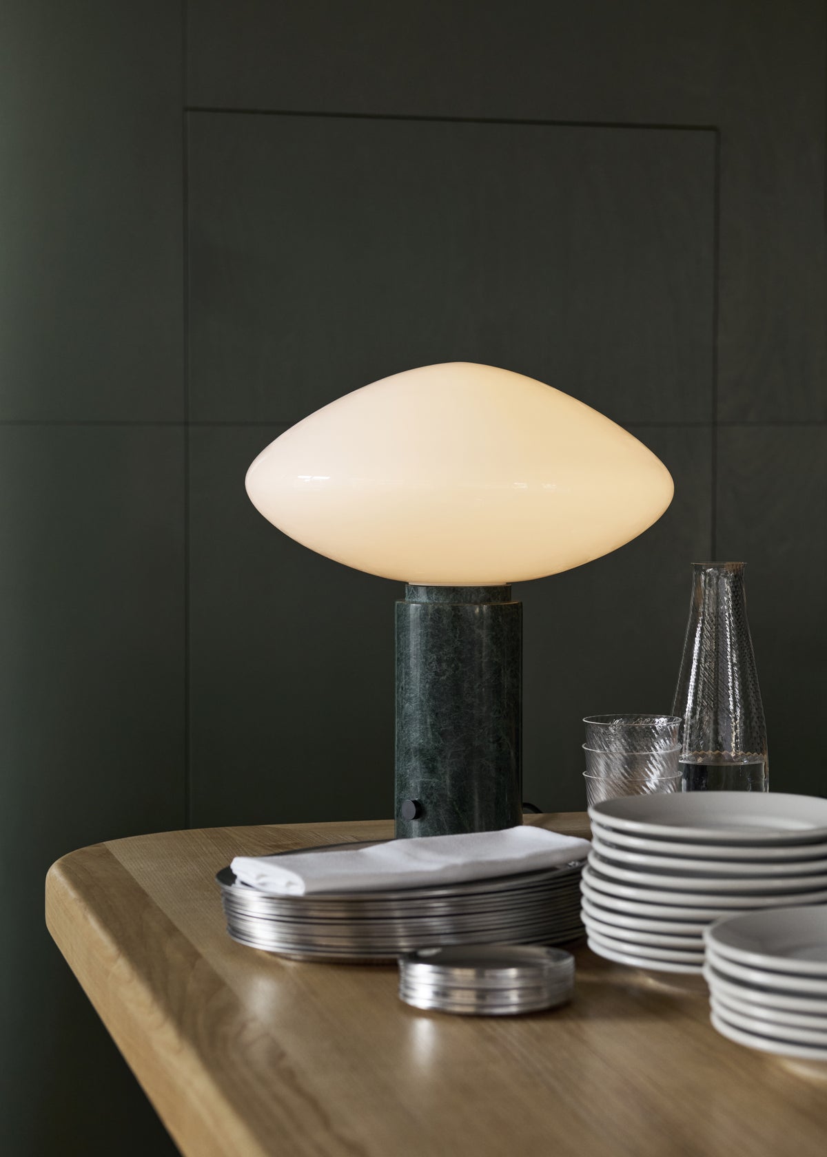 Table lamp MIST AP17 glass shade with a green marble base