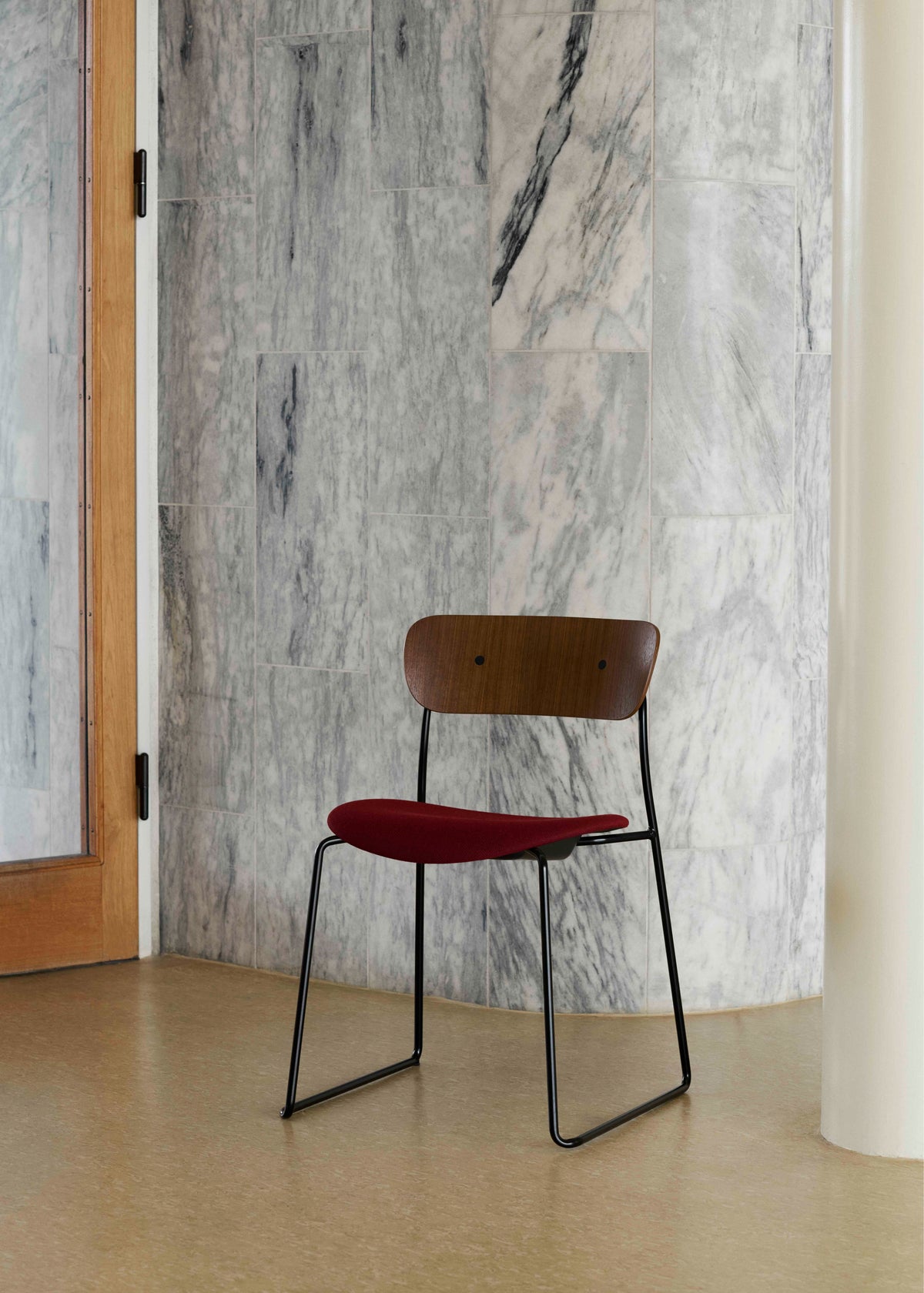 PAVILION AV52 Chair in Lacquered Walnut with Upholstered Seat and Black Base