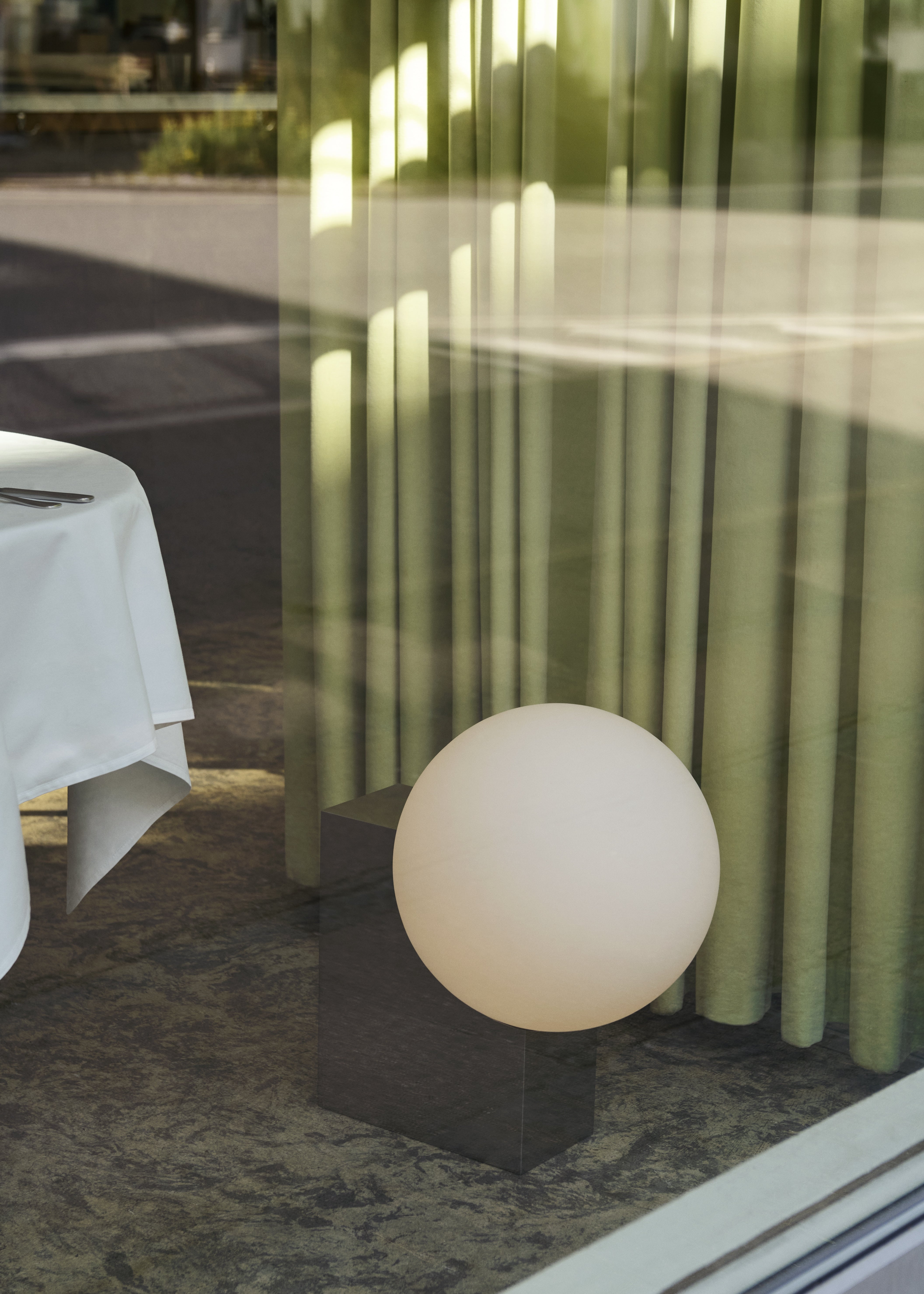 JOURNEY SH4 Floor Lamp with a Glass Shade and Brushed Steel Base