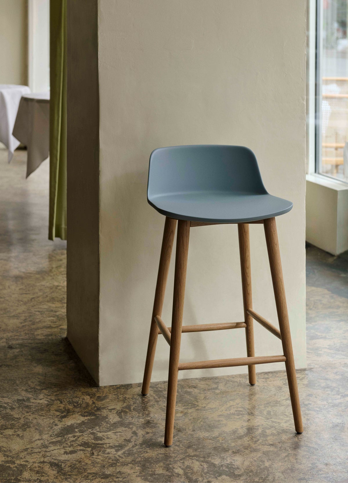 RELY Red-Brown Bar Stool with Oak Base