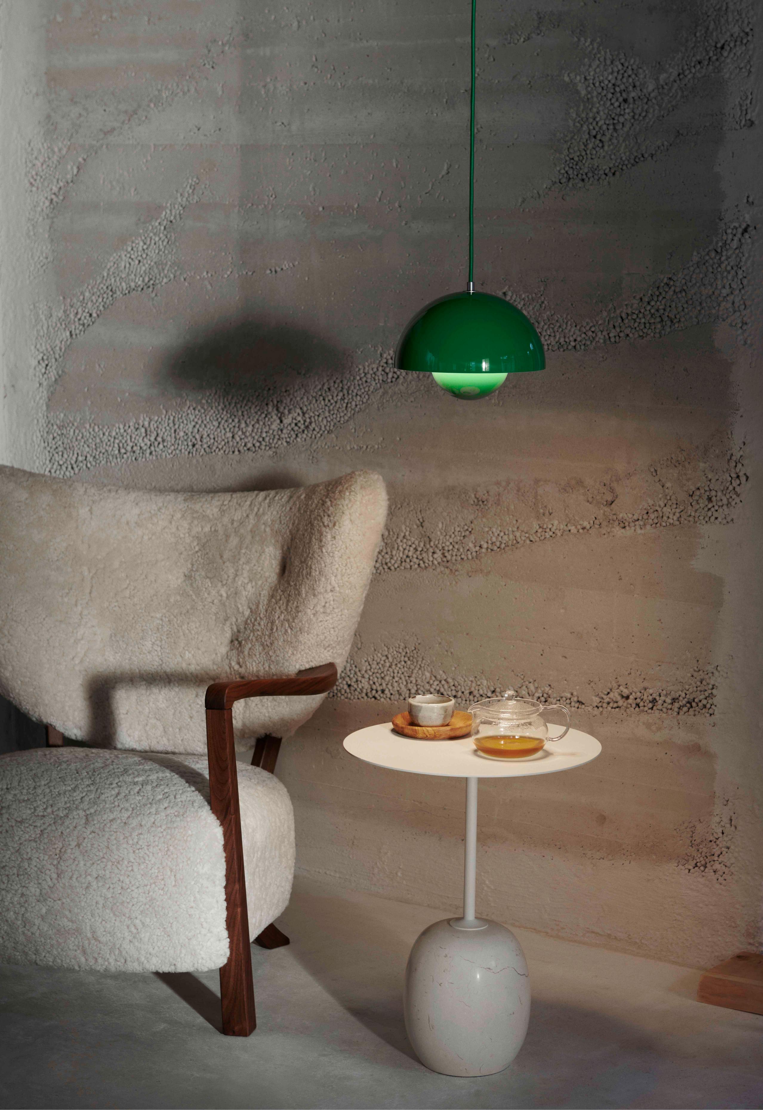 LATO side table with a cream top and beige marble base