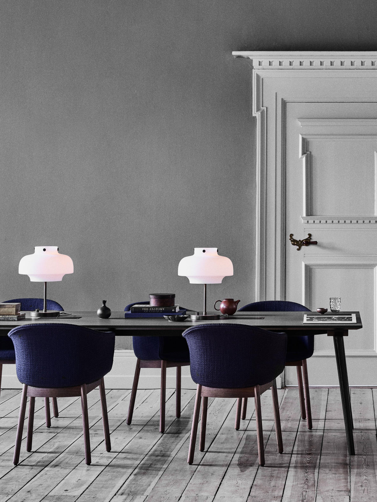 COPENHAGEN SC13 Table Lamp with Opal Shade and Brushed Brass Base