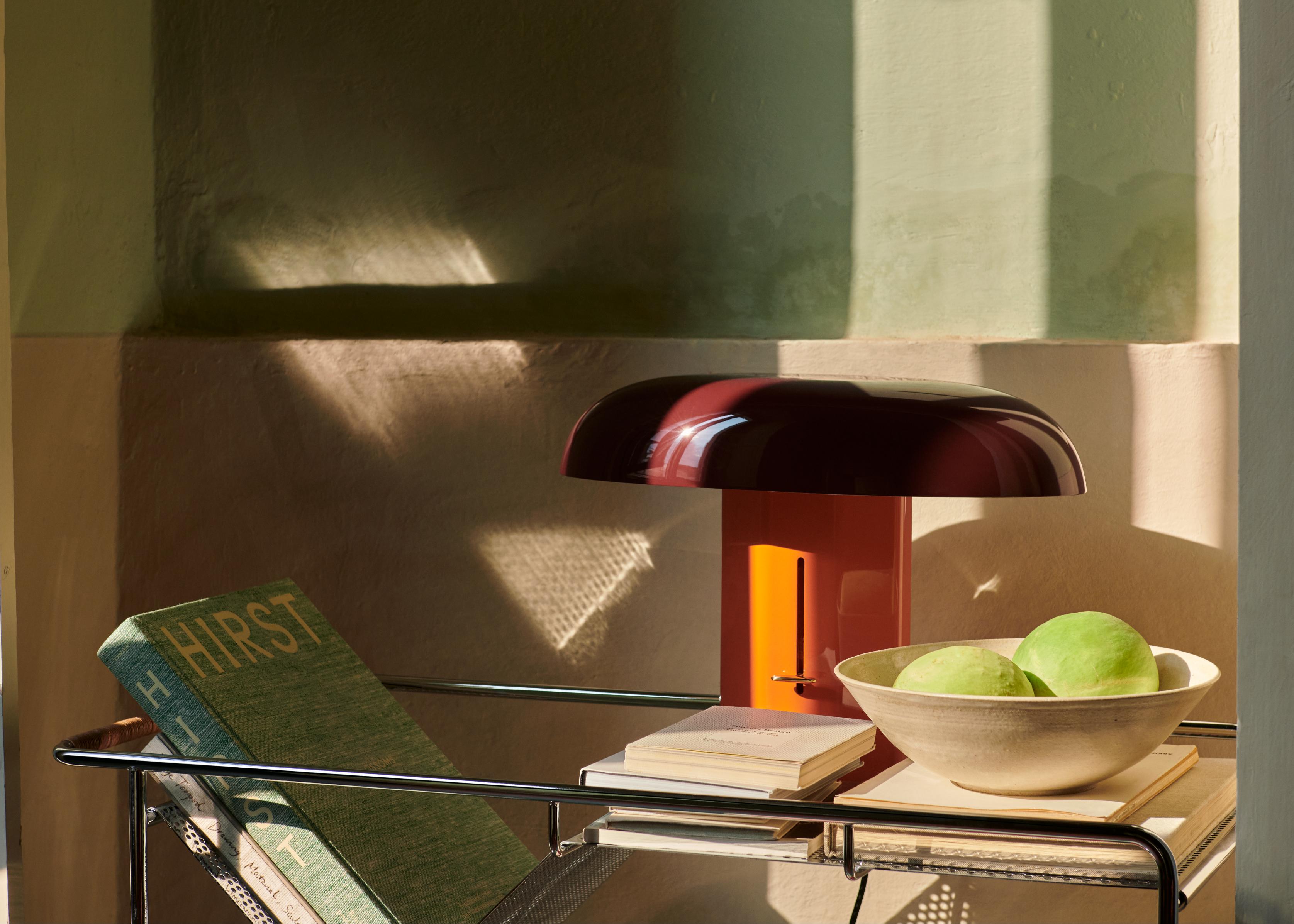 MONTERA JH42 table lamp with a ruby shade and amber base.
