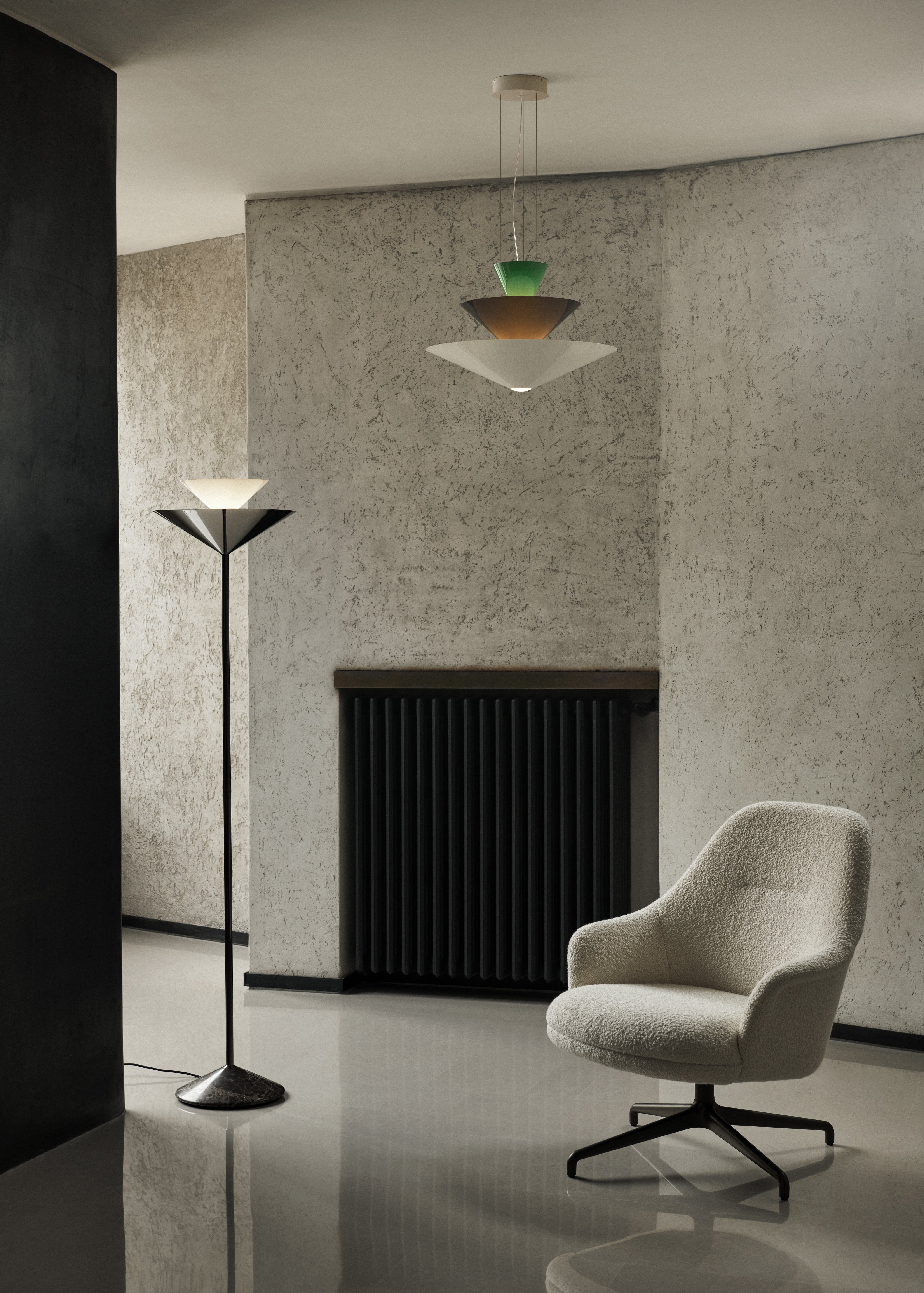 GIO LN28 Floor Lamp in Chrome with a Brown Marble Base
