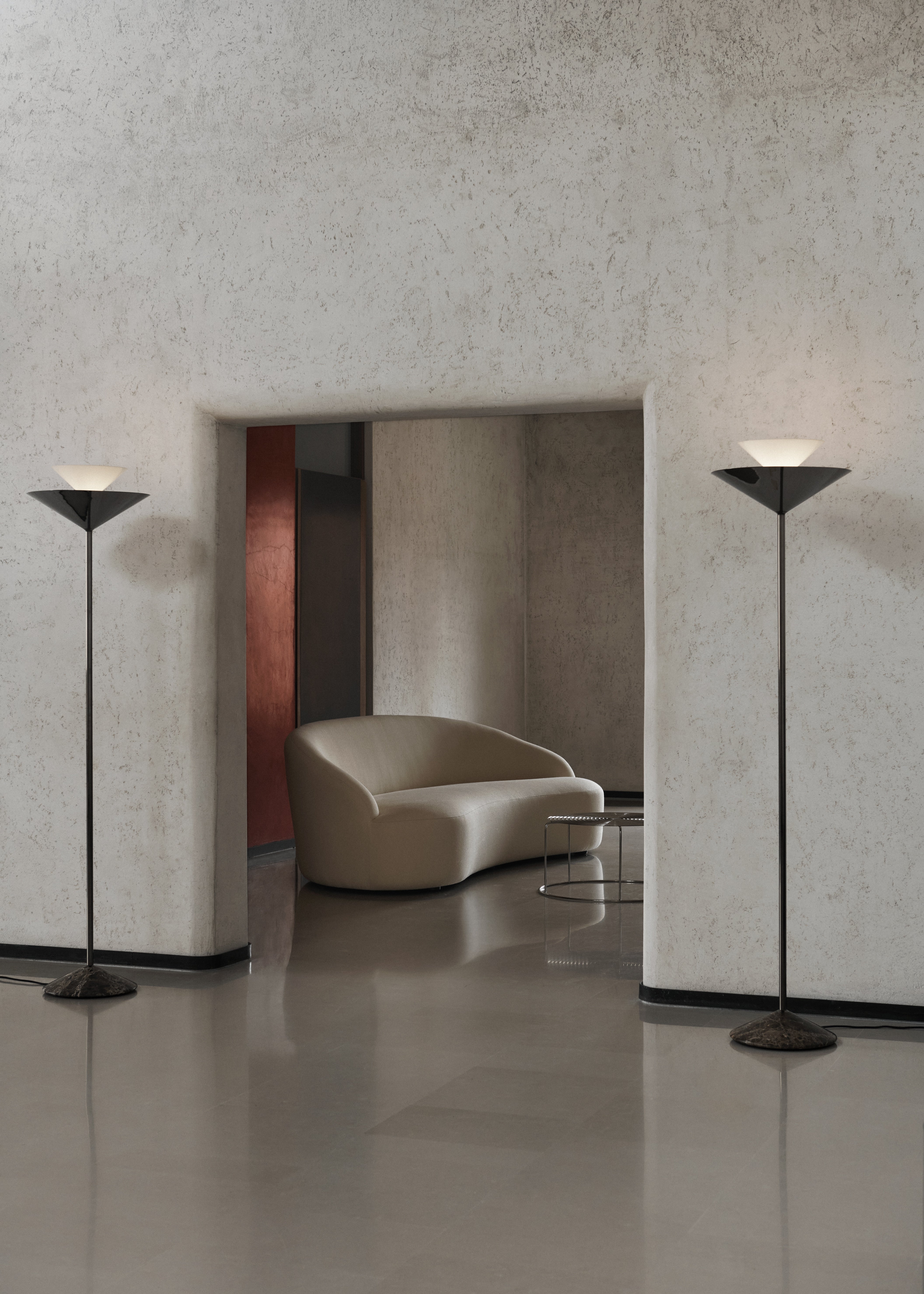 GIO LN28 Floor Lamp in Chrome with a Brown Marble Base