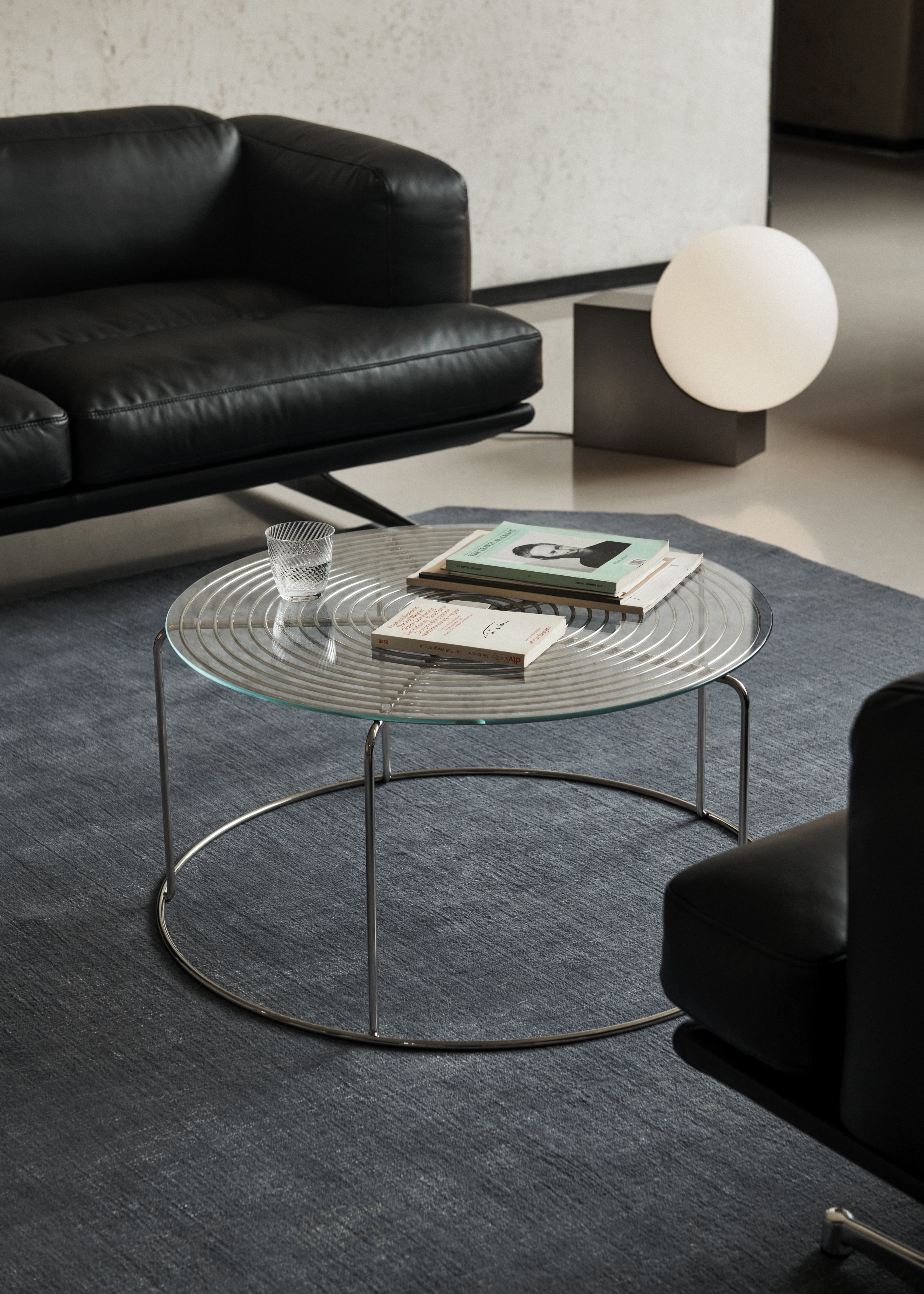 JOURNEY SH4 Floor Lamp with a Glass Shade and Brushed Steel Base