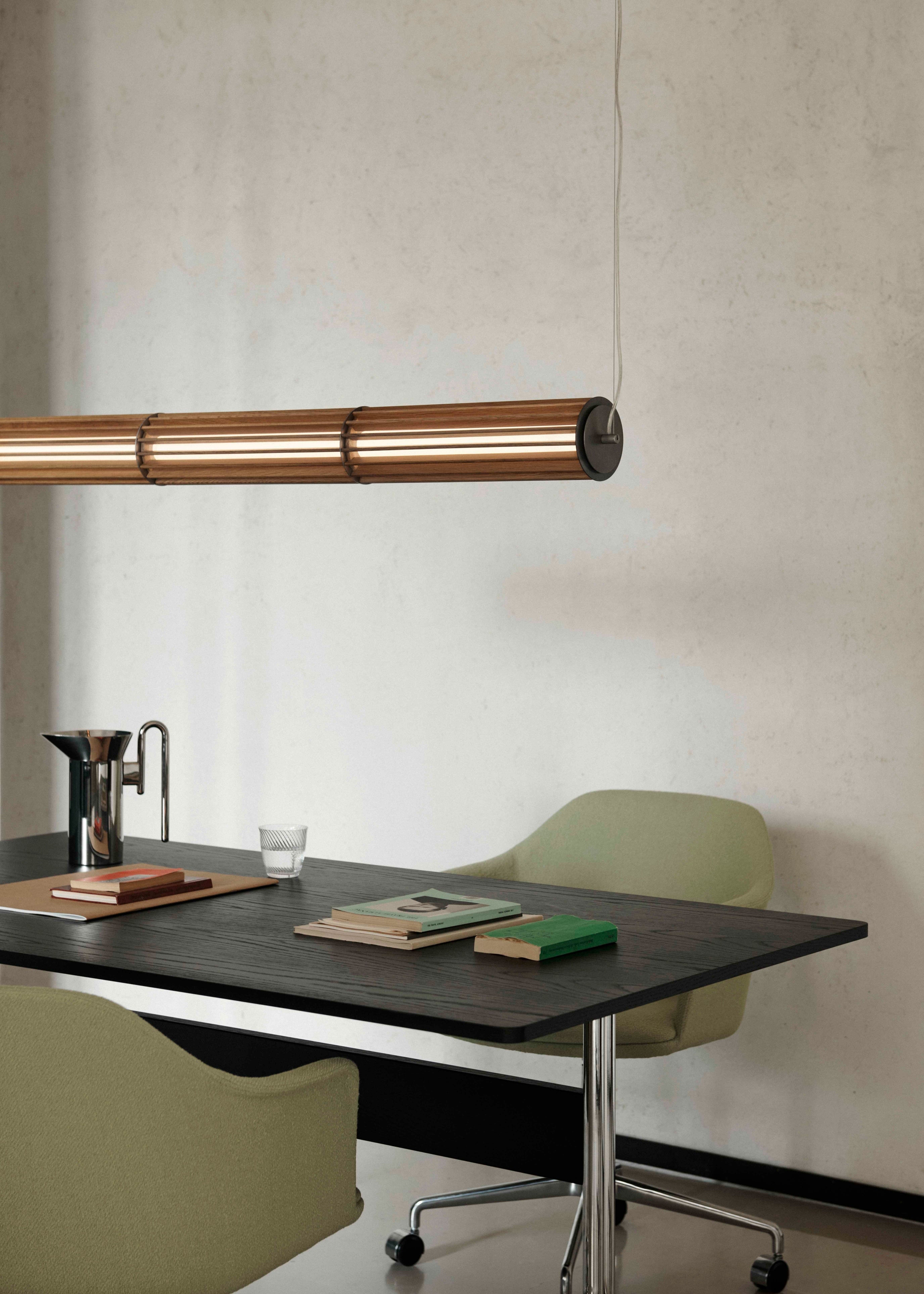 PAVILION table in lacquered oak with a chrome base