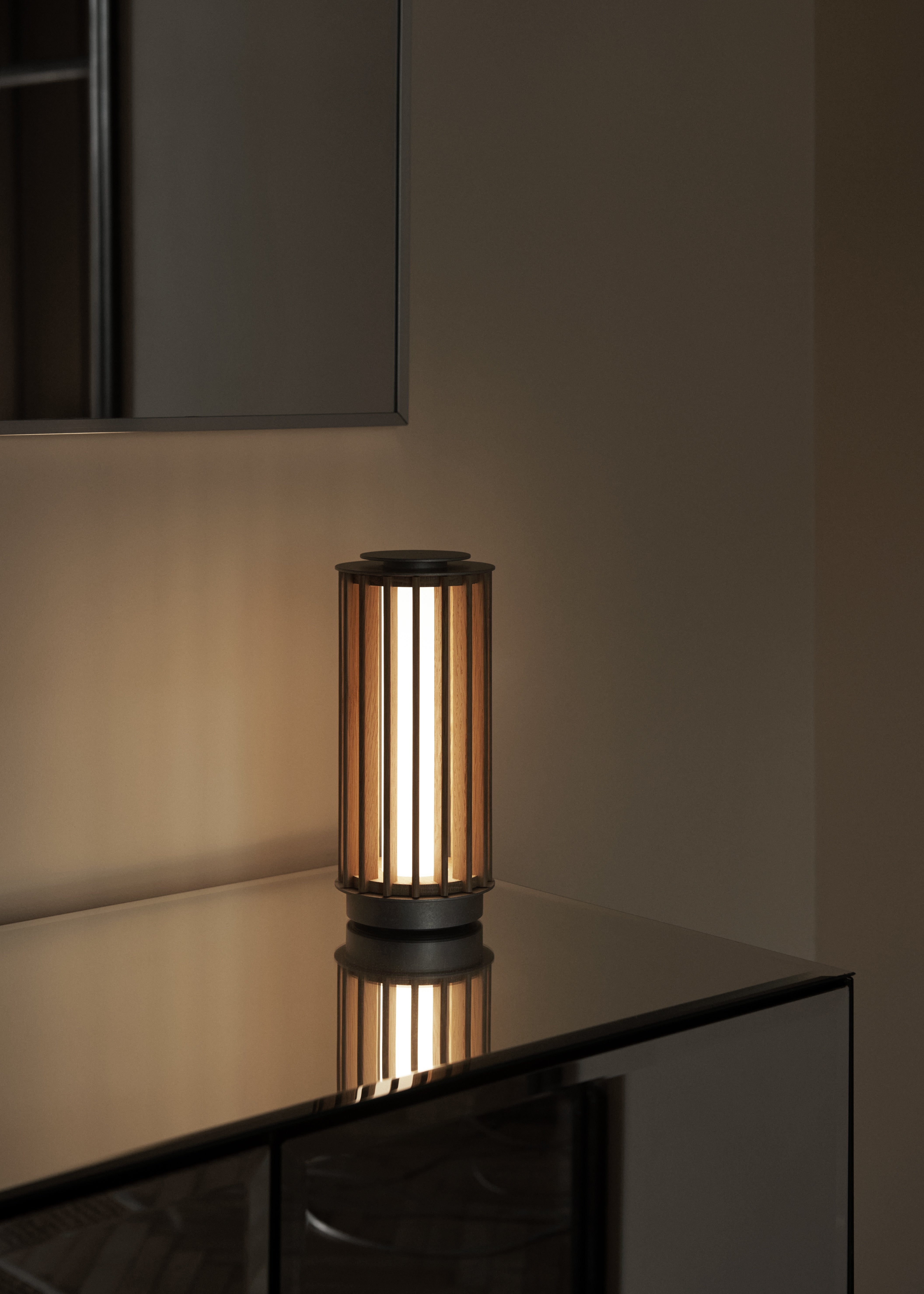 Portable lamp NUMBRA TY3 aluminum with oak wood
