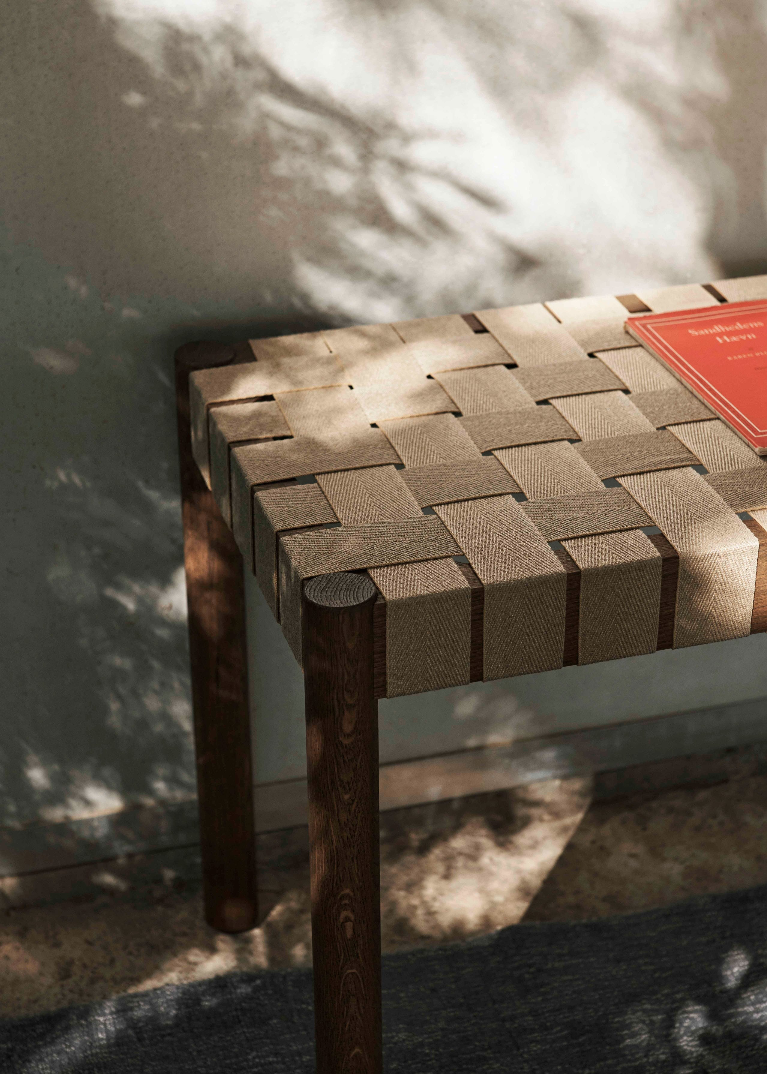 BETTY Bench with Beige Woven Seat and Black Lacquered Ash