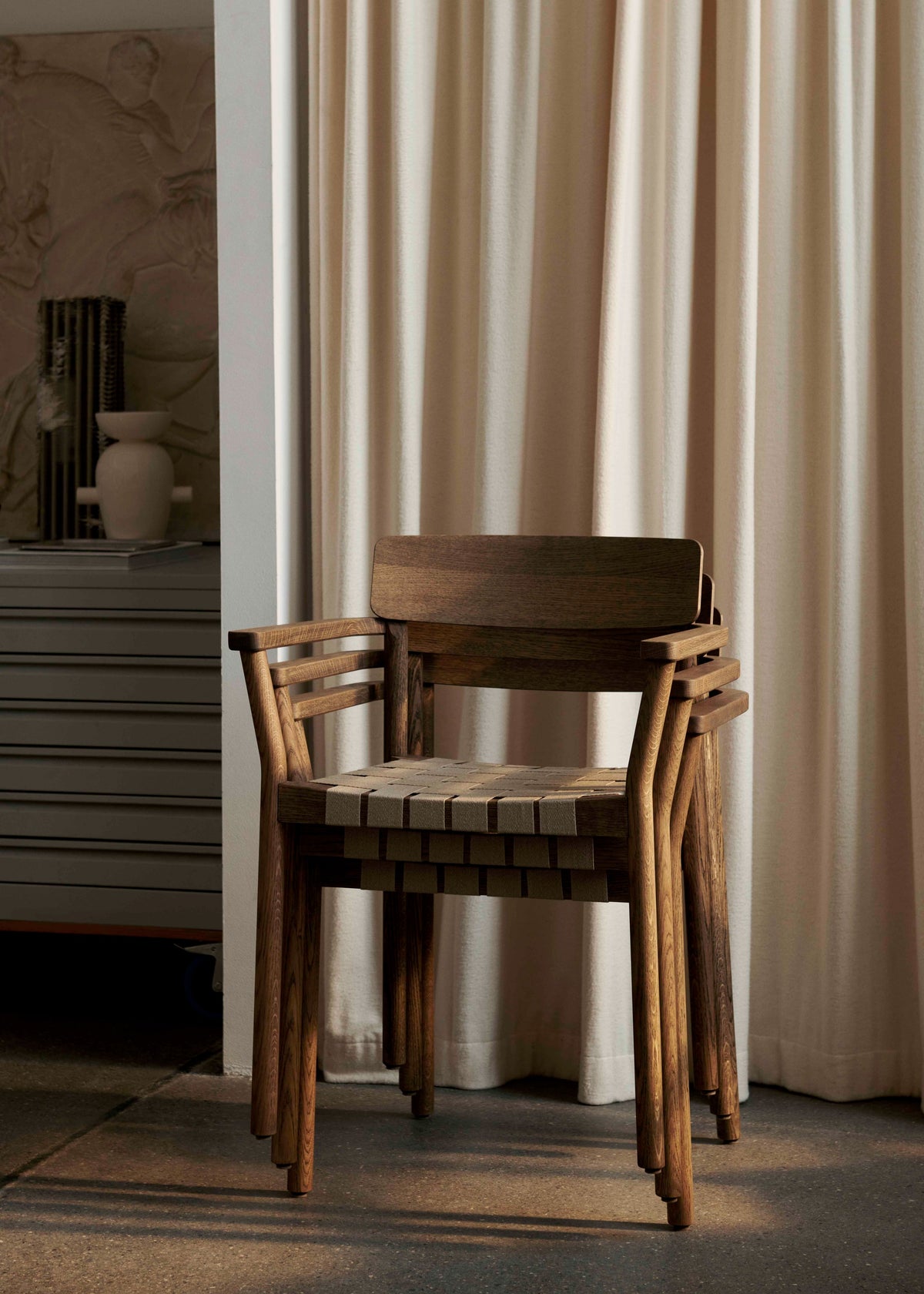 BETTY TK9 Armchair with Armrests, Black Woven Seat with Black Lacquered Ash