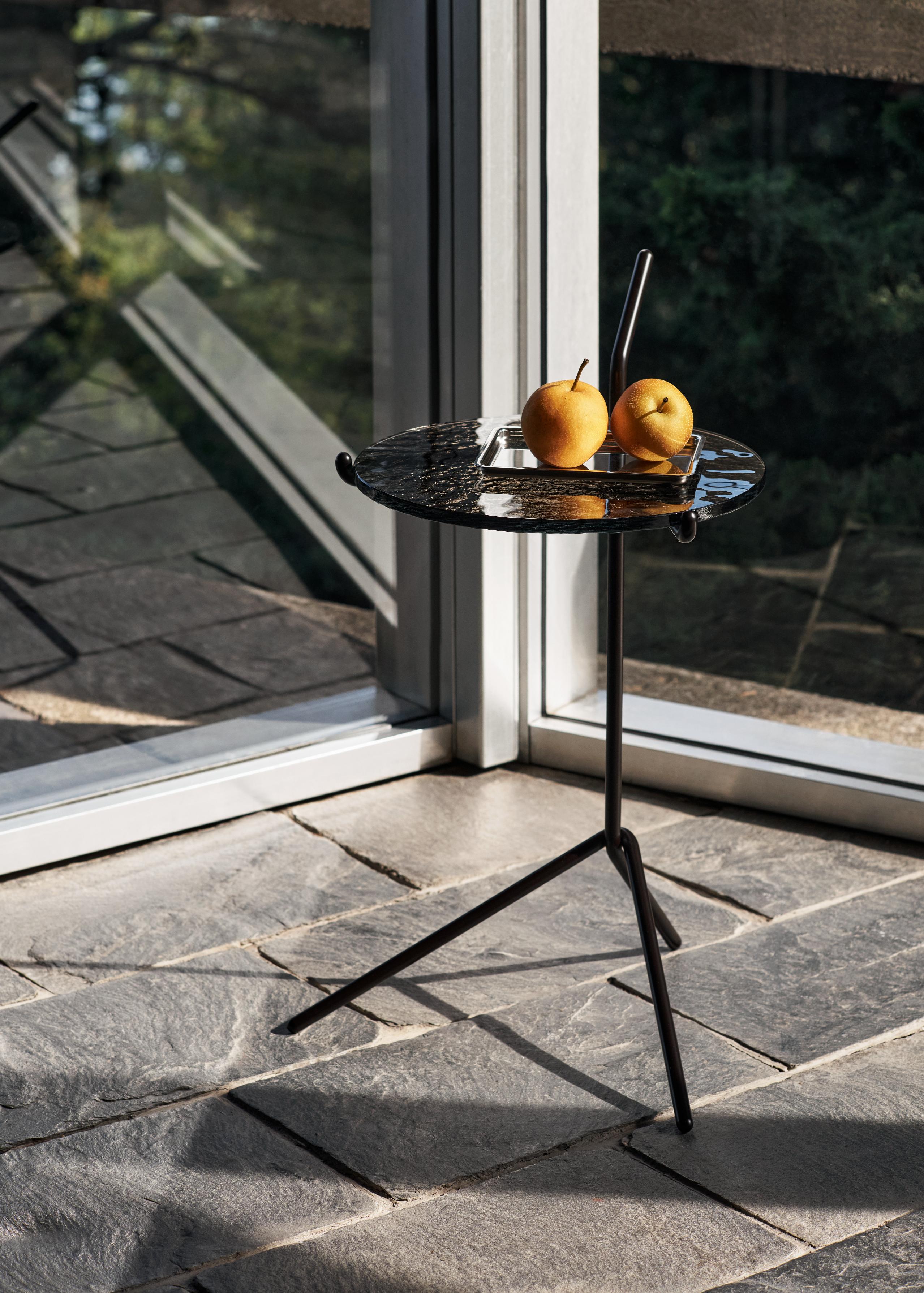 HALTEN SH9 Side Table with Smoky Glass Top and Black Base