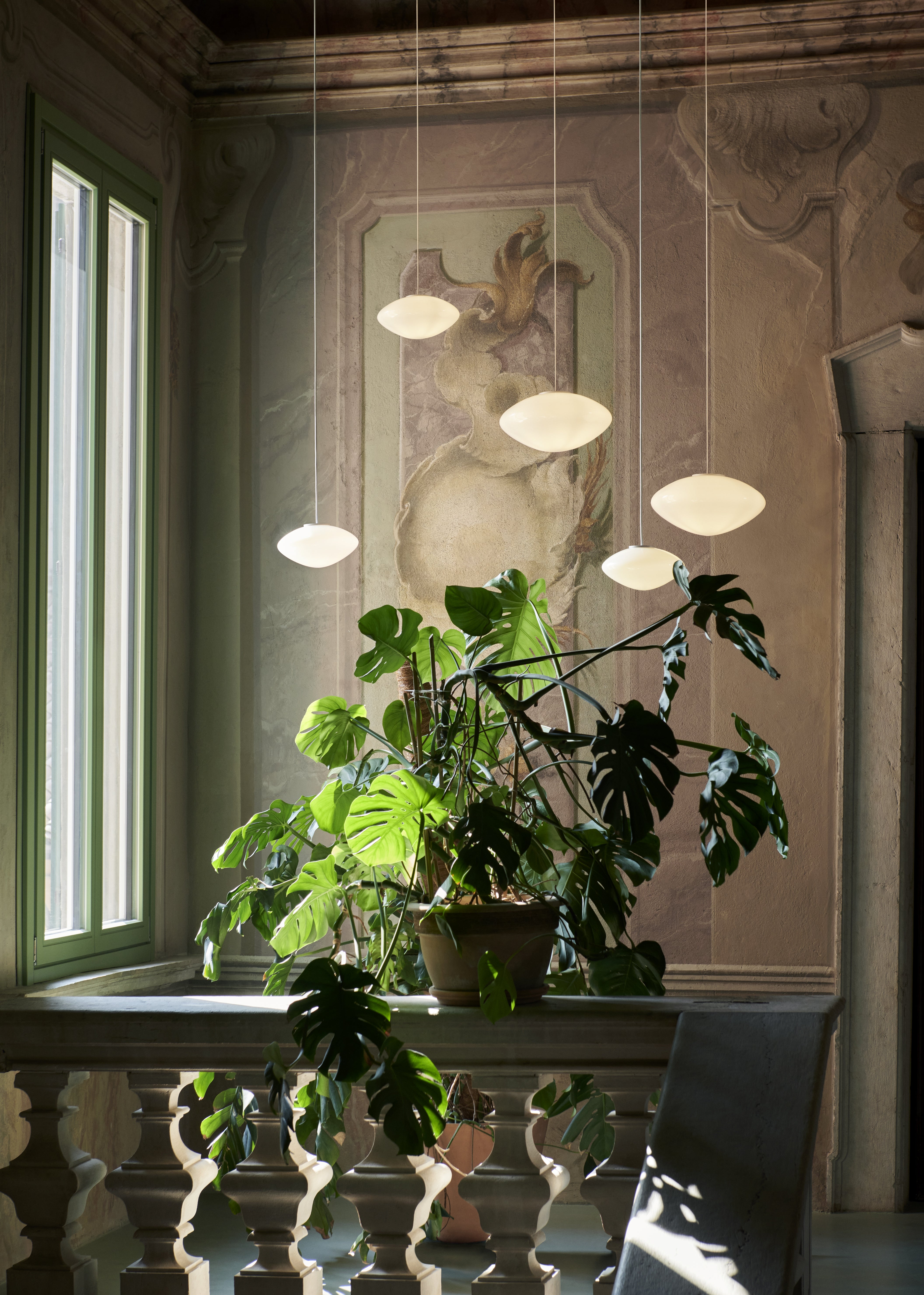 Pendant lamp MIST with opal shade