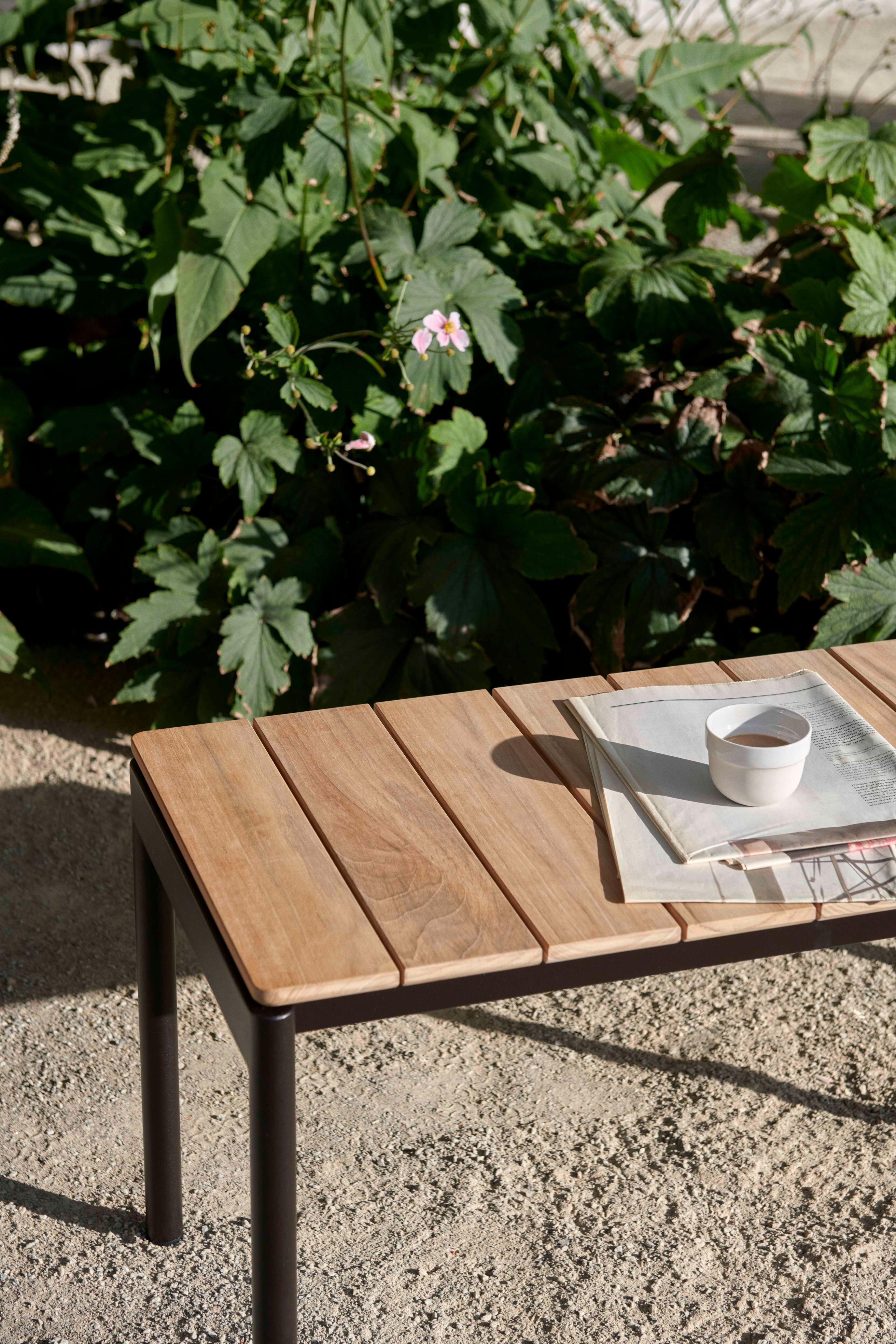 Outdoor bench VILLE teak wood with black base