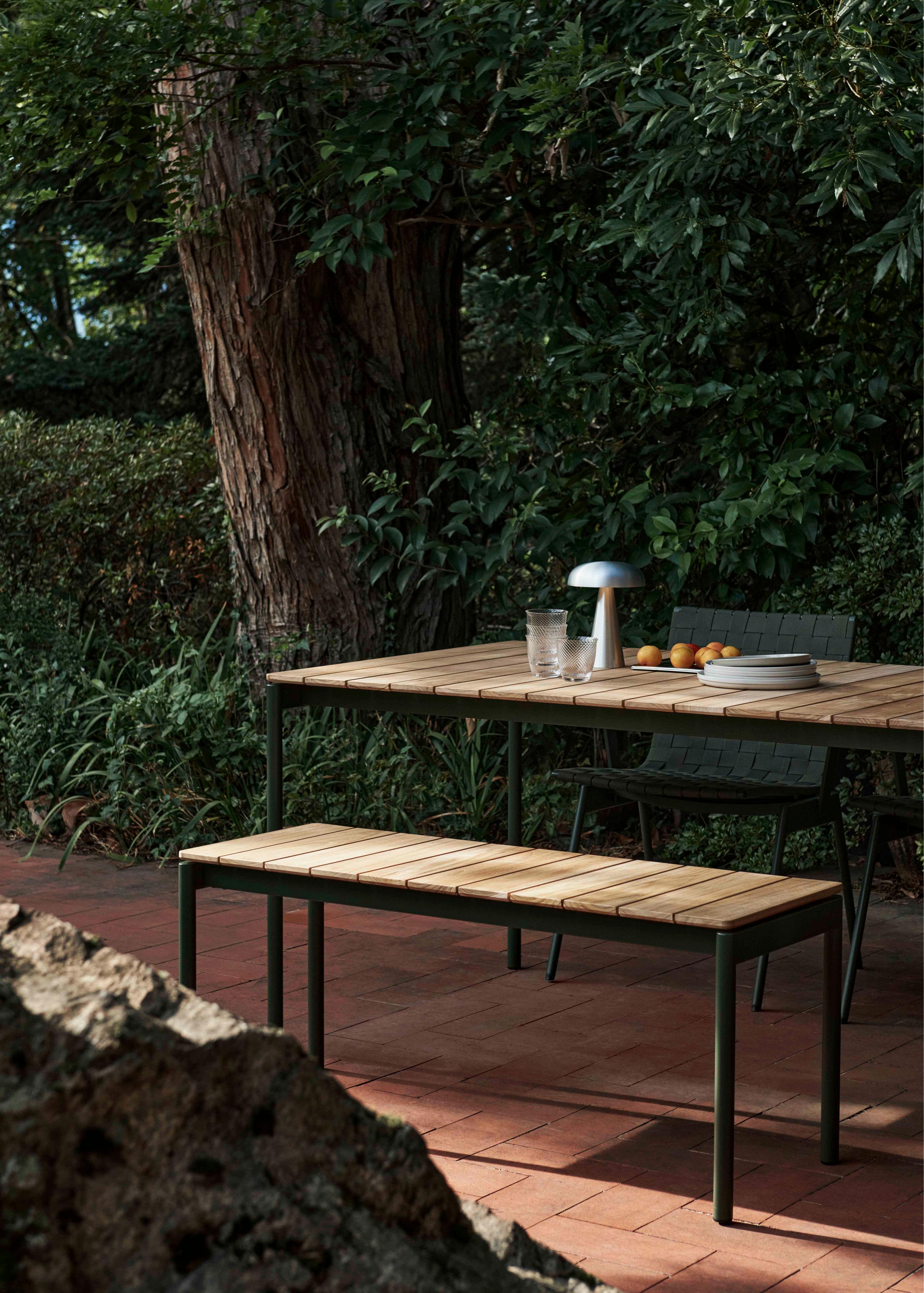 Outdoor bench VILLE teak wood with black base