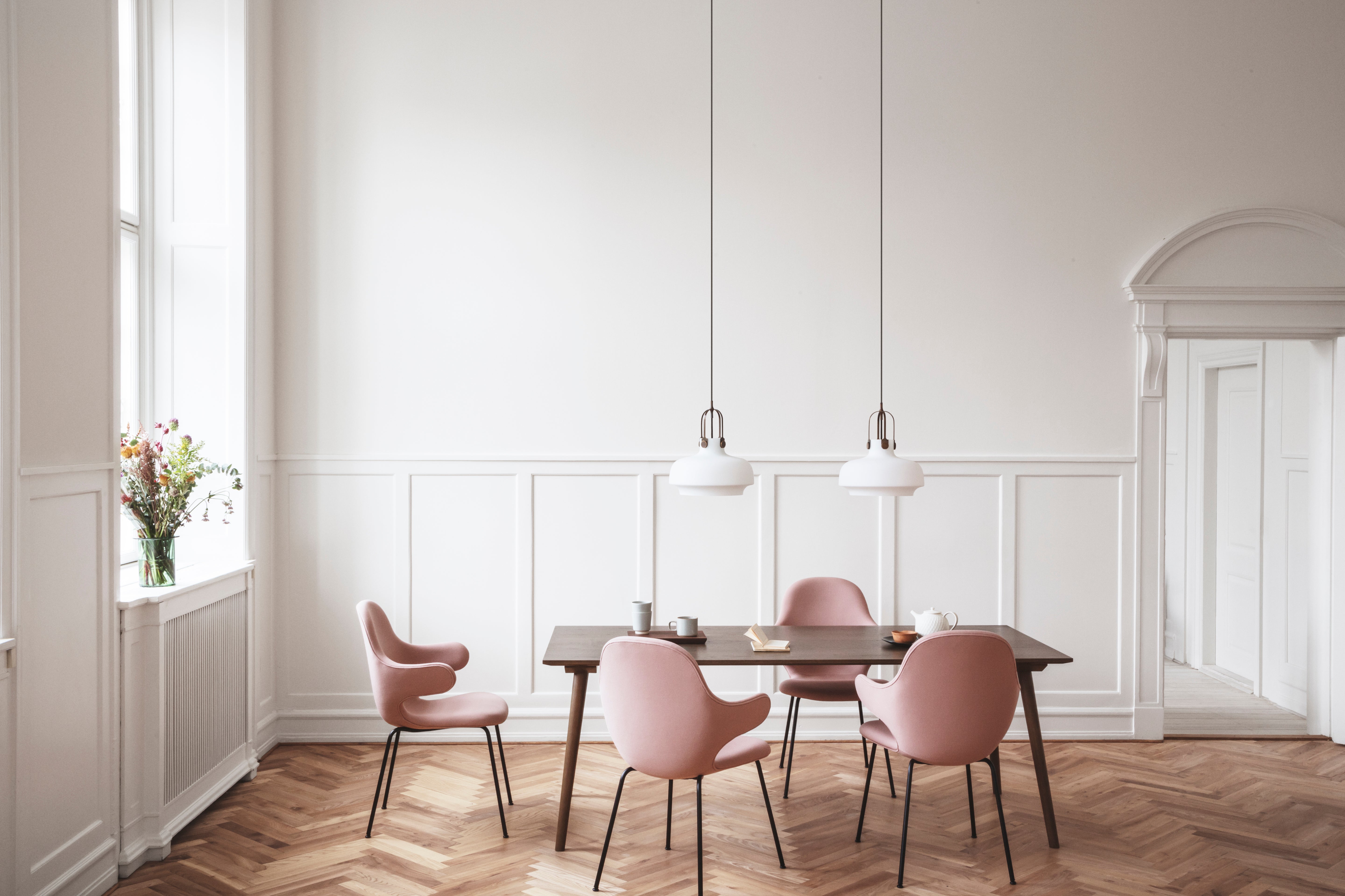 COPENHAGEN pendant lamp with an opal shade and brown finish.