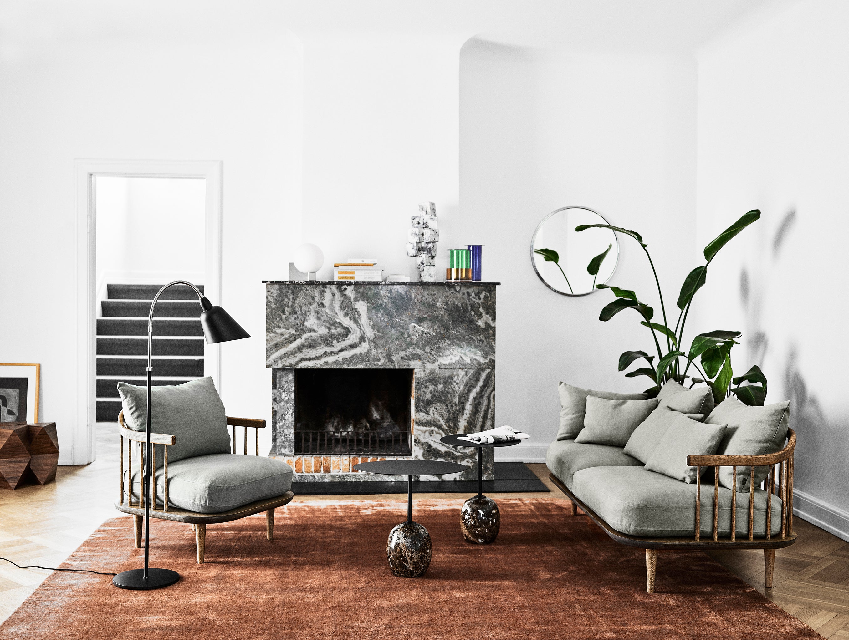 Side table LATO dark green top with gray-green marble base