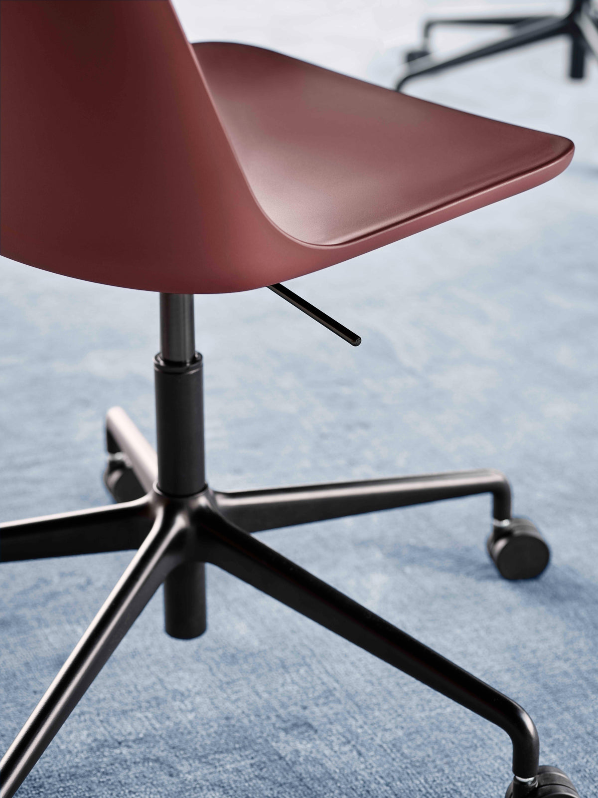 RELY HW28 Office Chair in Light Pink with Black Aluminum Base on Wheels