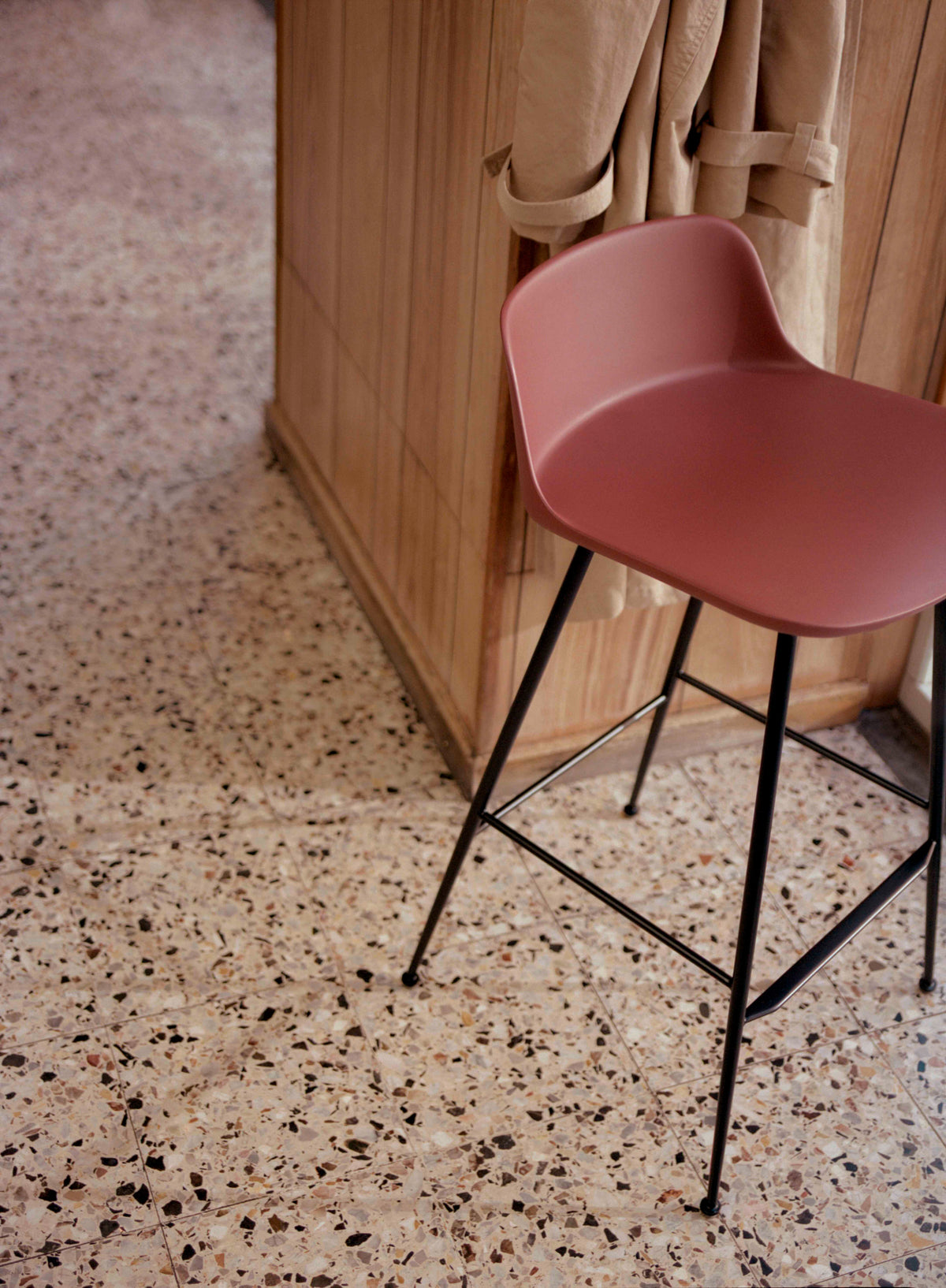 RELY White Stool with Brown Steel Base