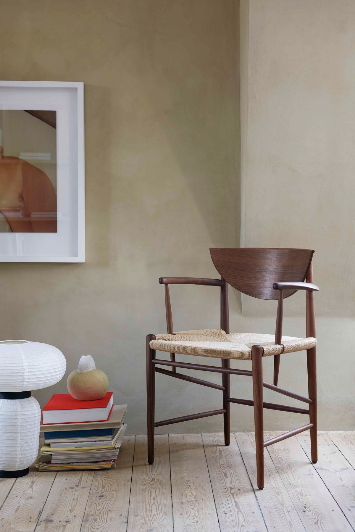 DRAWN HM4 Armchair in Black Lacquered Oak with Woven Seat