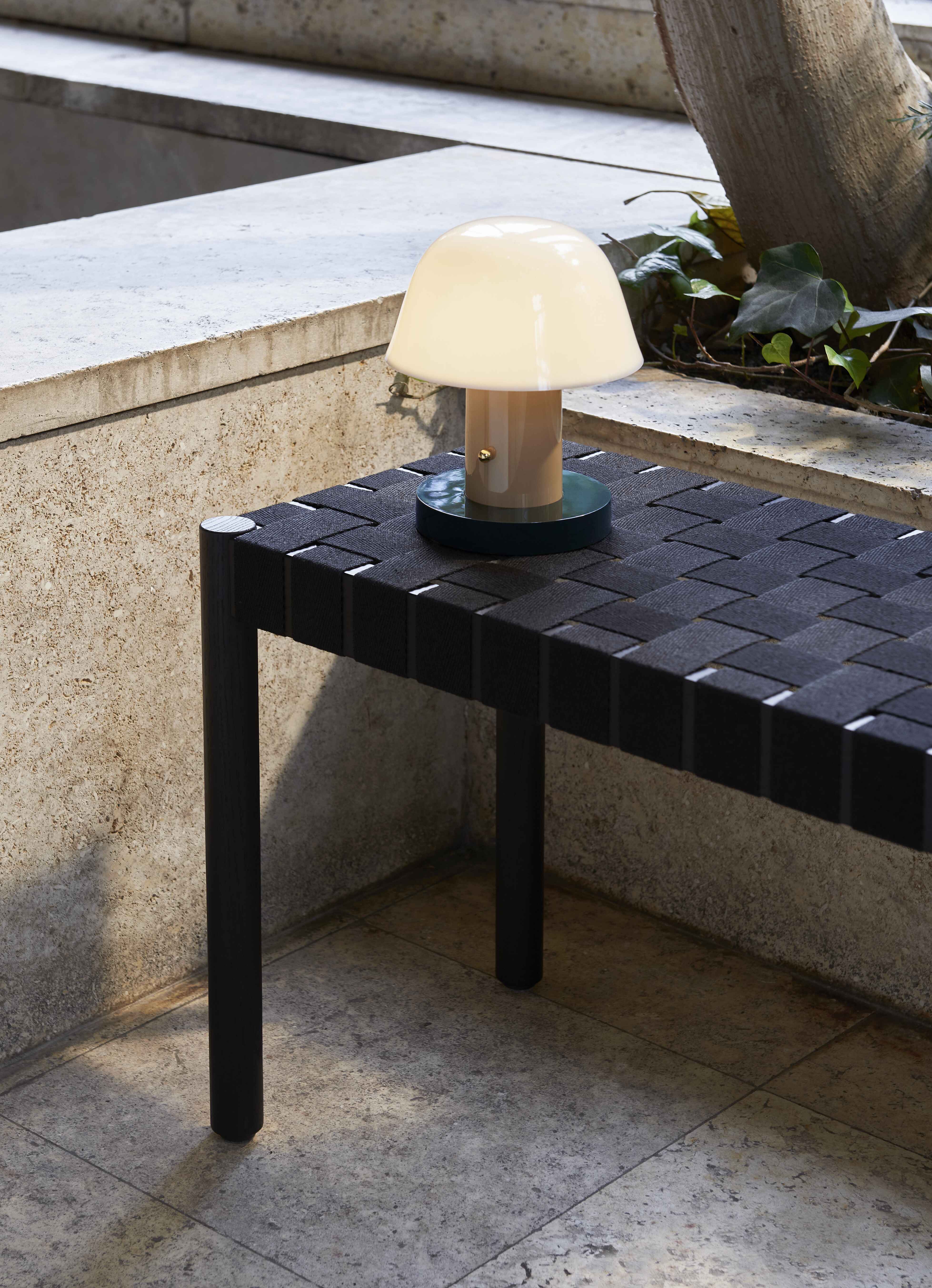 BETTY Bench with Beige Woven Seat and Black Lacquered Ash