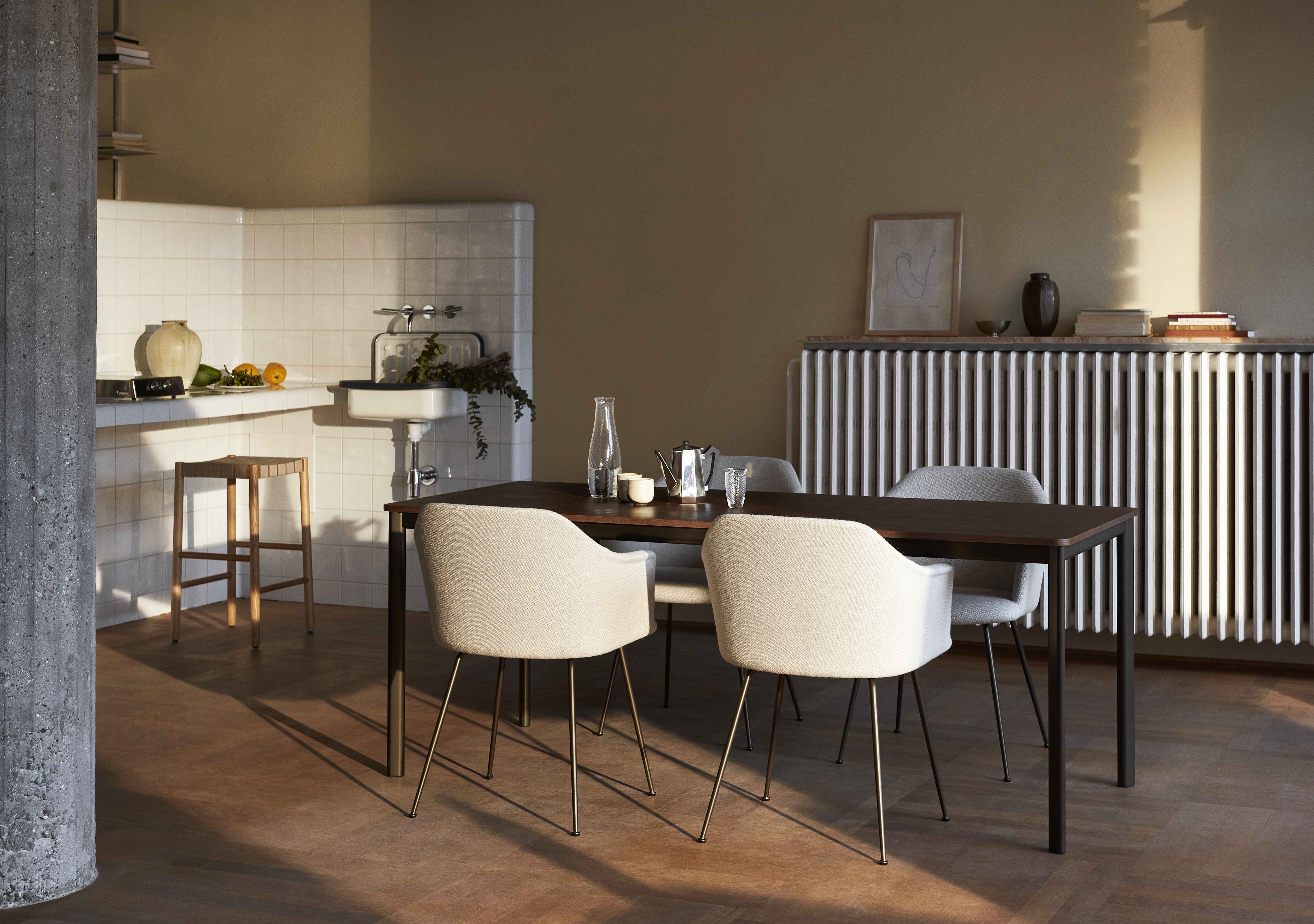 BETTY stool with beige woven seat and smoked oiled oak
