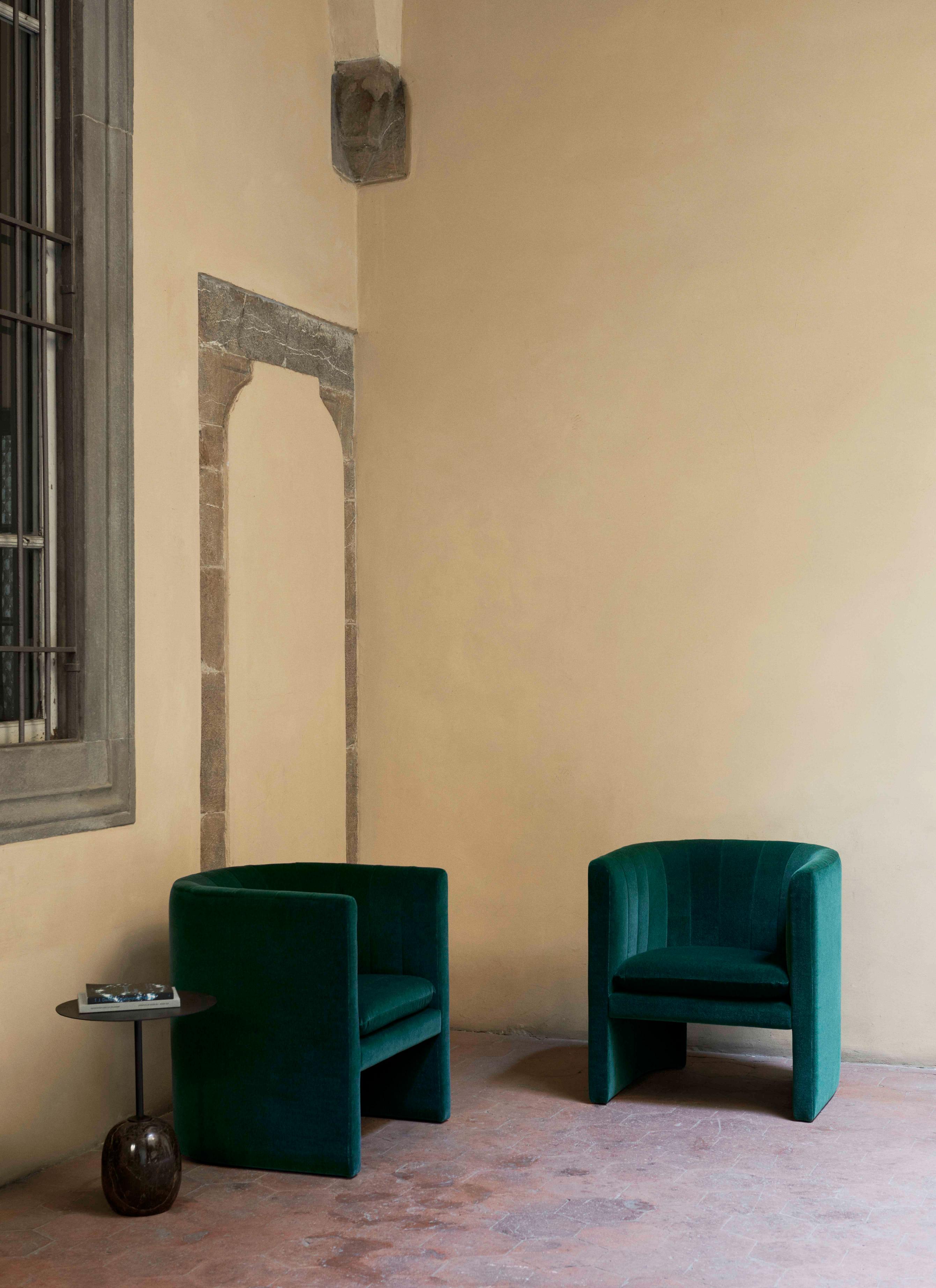 Side table LATO dark green top with gray-green marble base