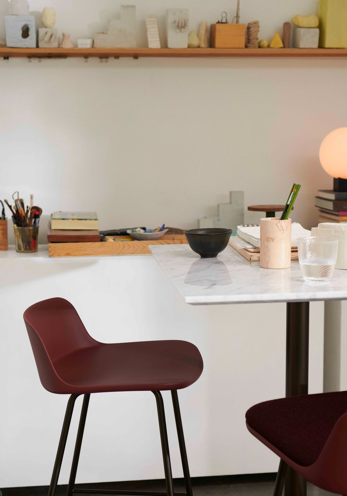 RELY White Stool with Brown Steel Base