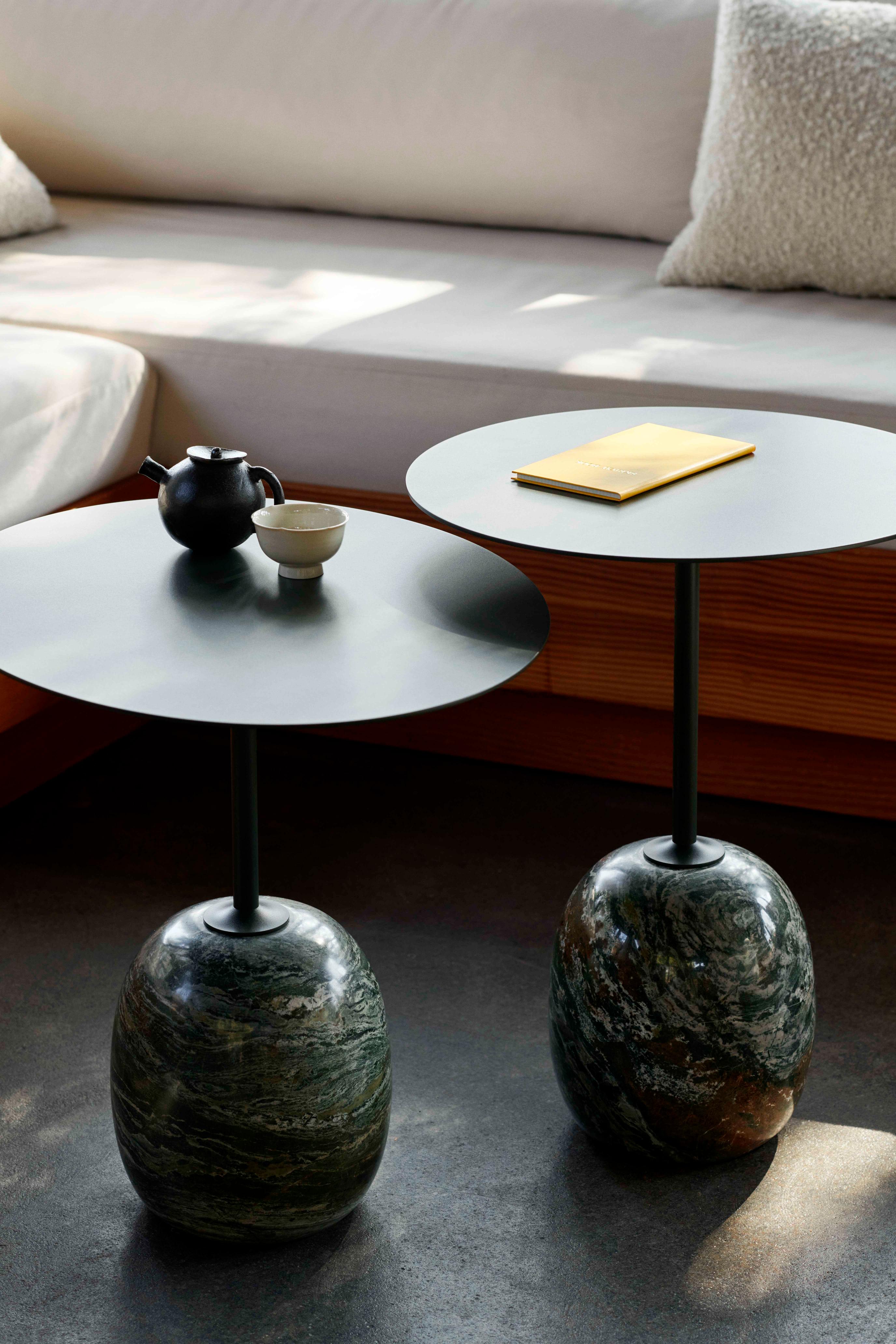 Side table LATO dark green top with gray-green marble base