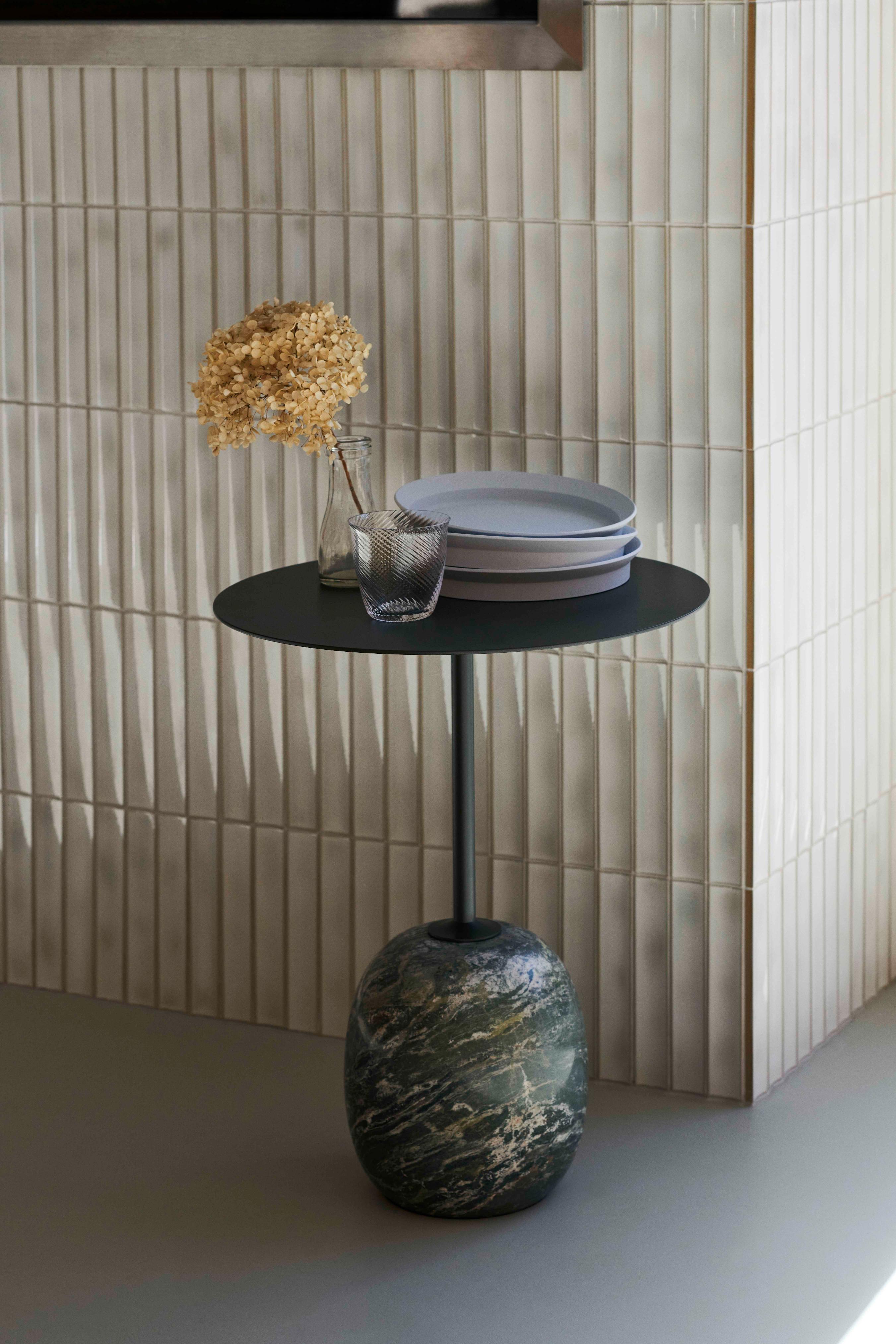 Side table LATO dark green top with gray-green marble base