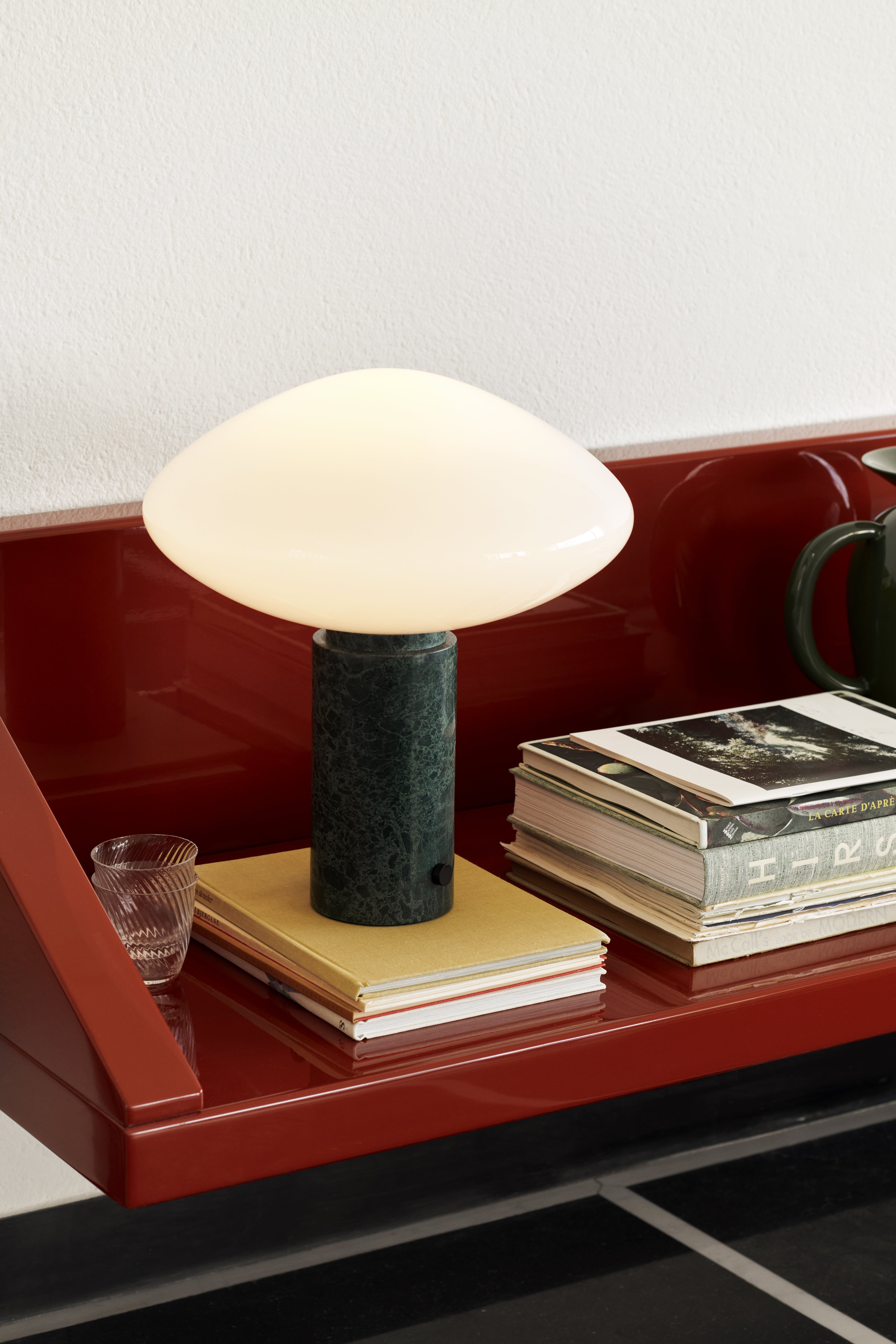 Table lamp MIST AP17 glass shade with a green marble base