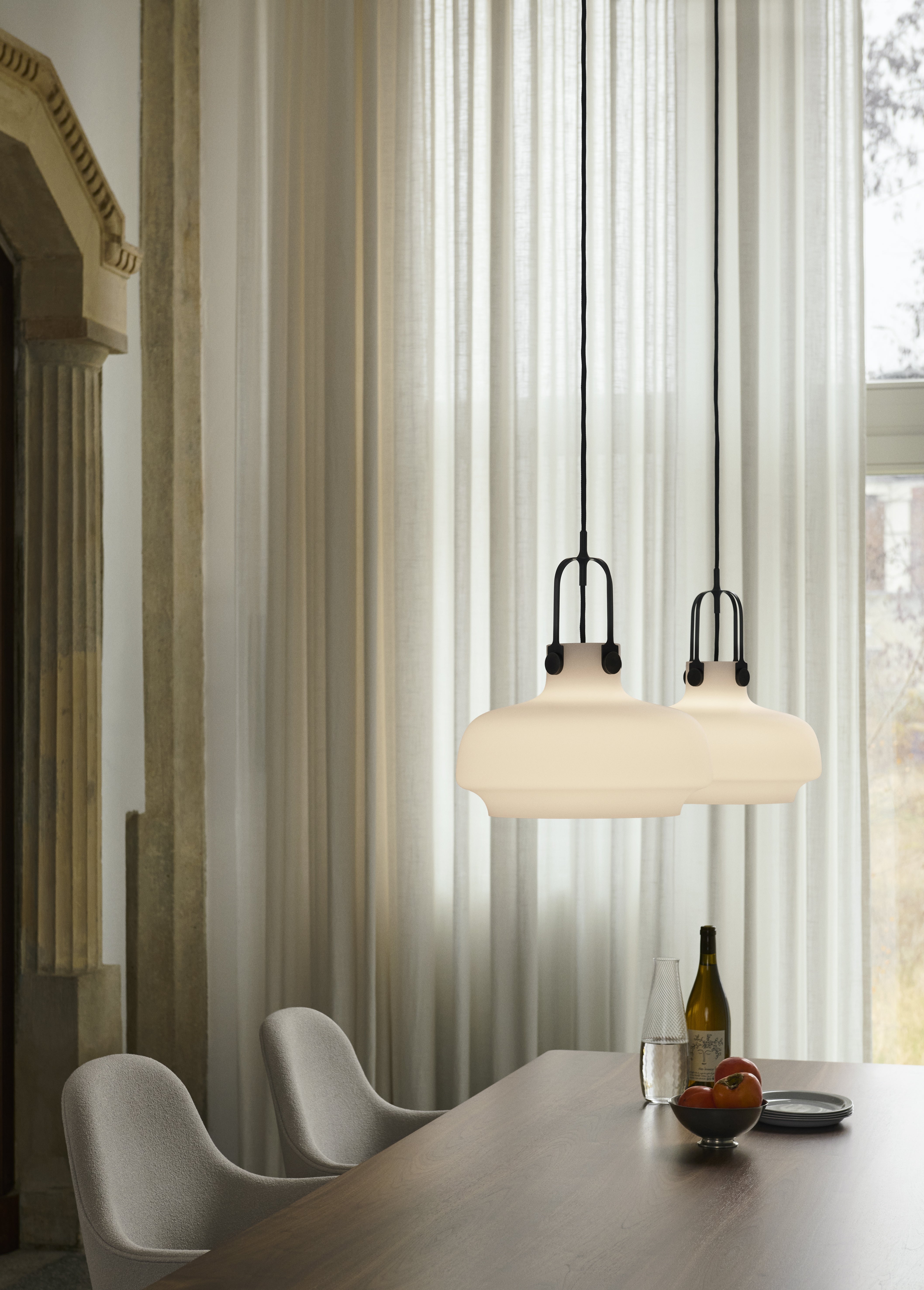 COPENHAGEN pendant lamp with an opal shade and brown finish.