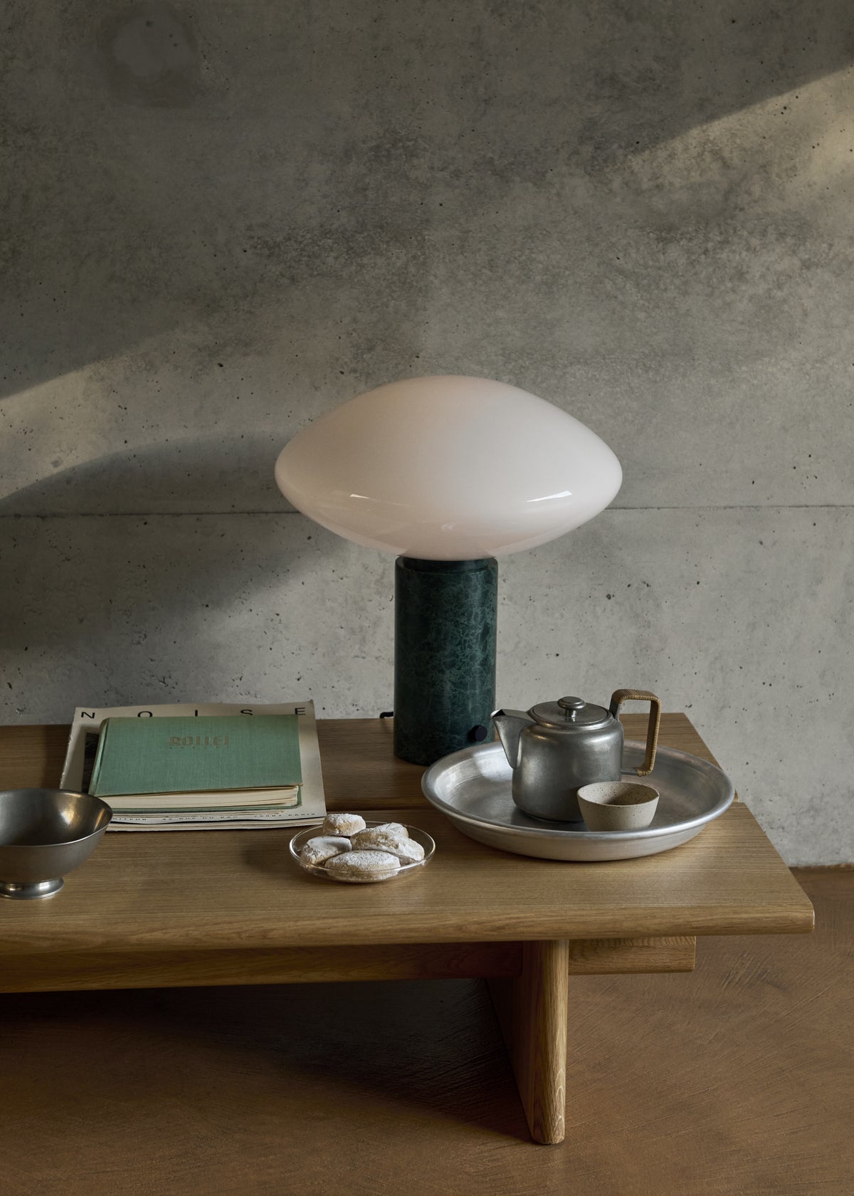 Table lamp MIST AP17 glass shade with a green marble base