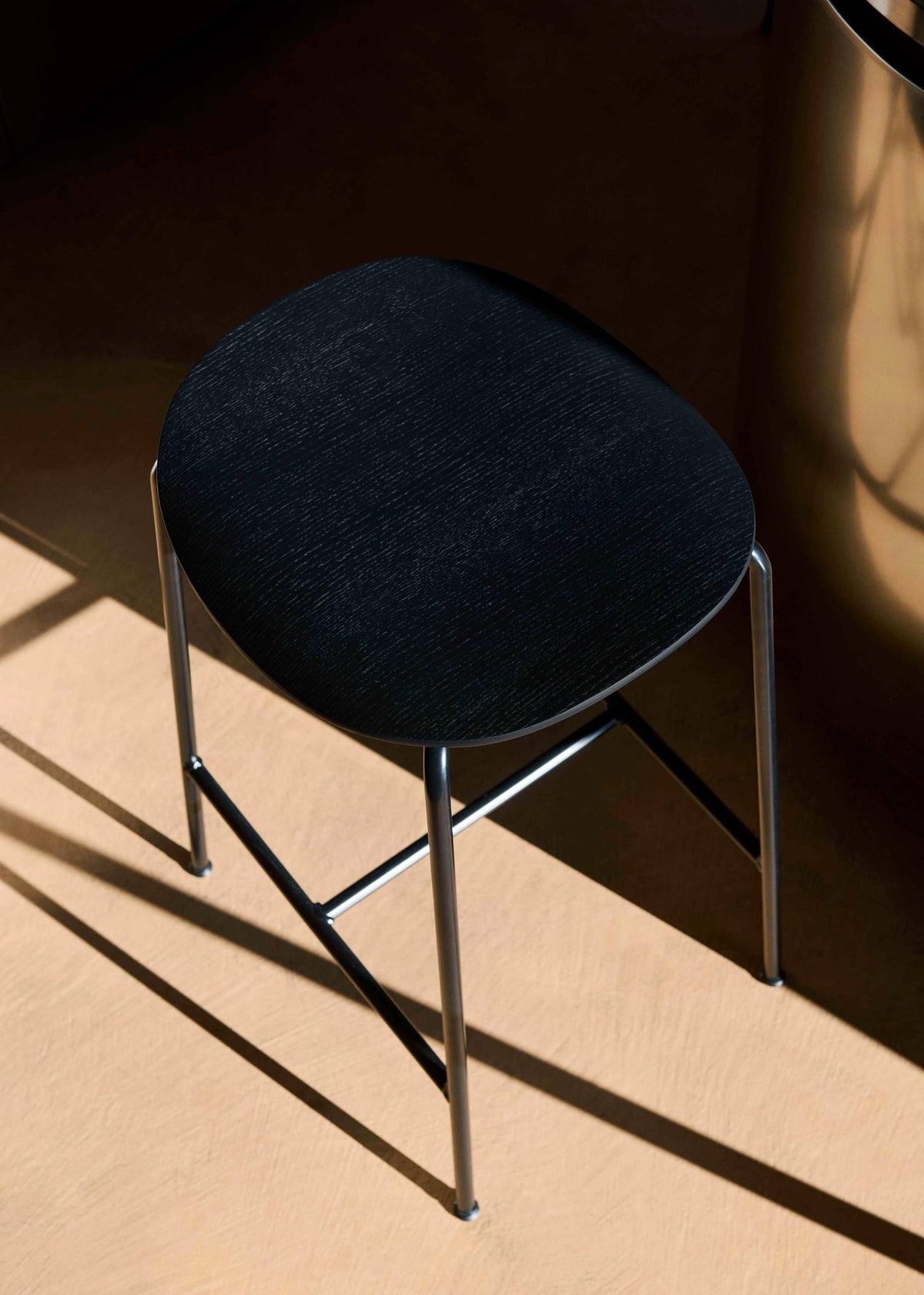 PAVILION Stool black oak wood with a black steel base