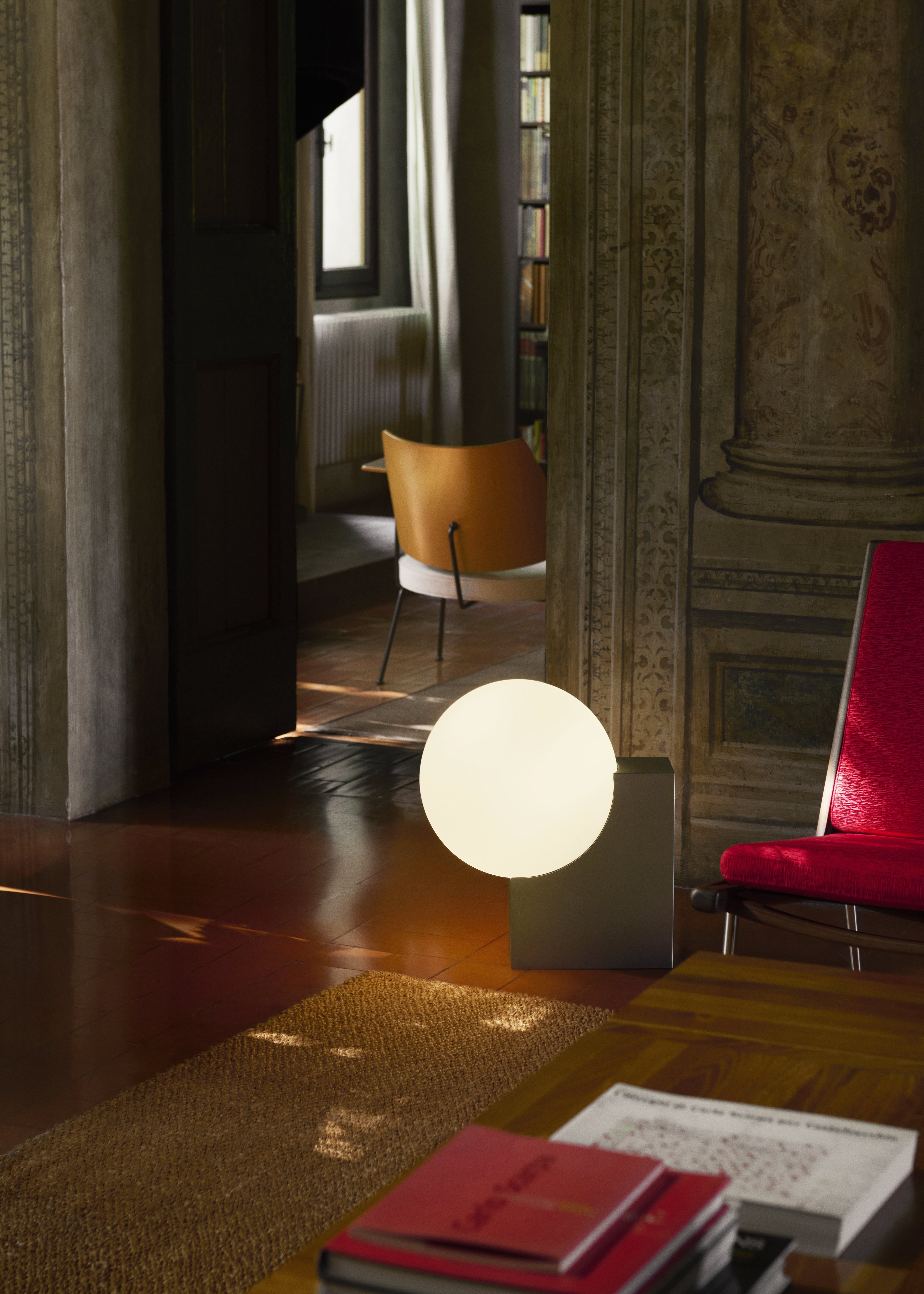 JOURNEY SH4 Floor Lamp with a Glass Shade and Brushed Steel Base