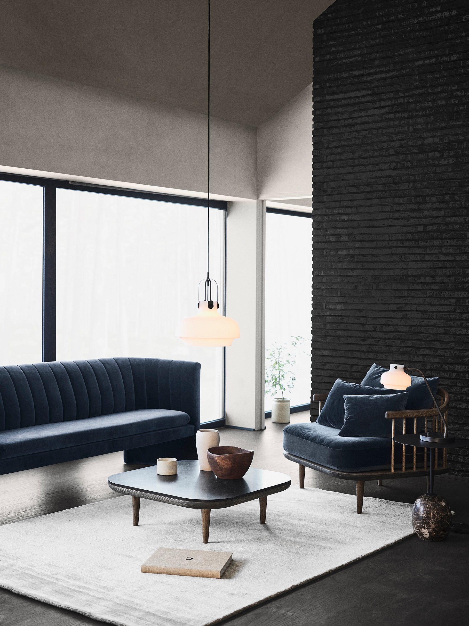 COPENHAGEN pendant lamp with an opal shade and brown finish.