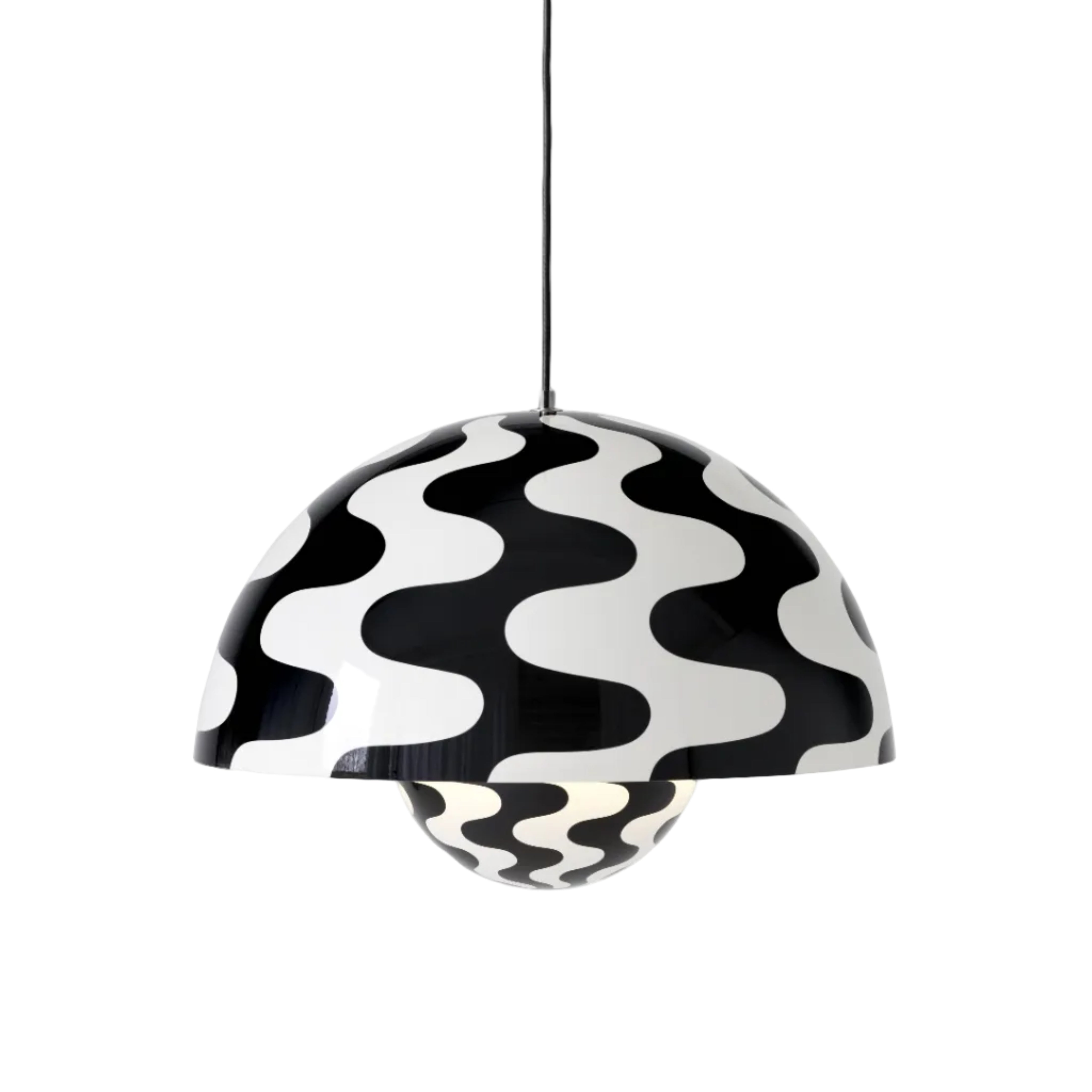 FLOWERPOT VP2 pendant lamp in a black and white pattern.