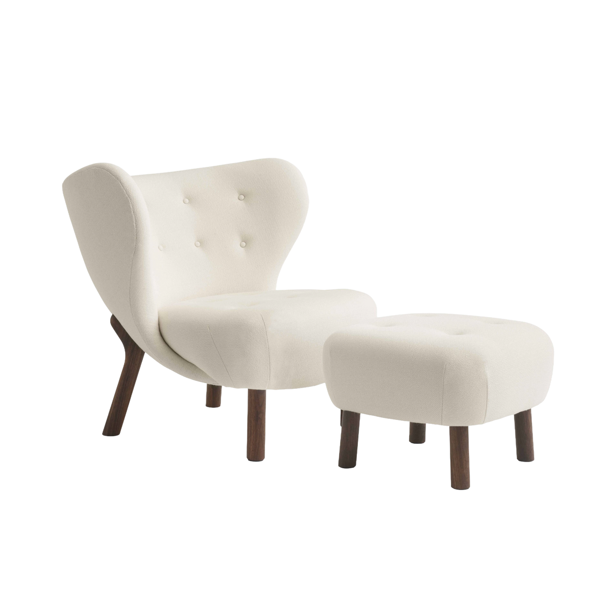 LITTLE PETRA armchair with ottoman upholstered with a walnut base