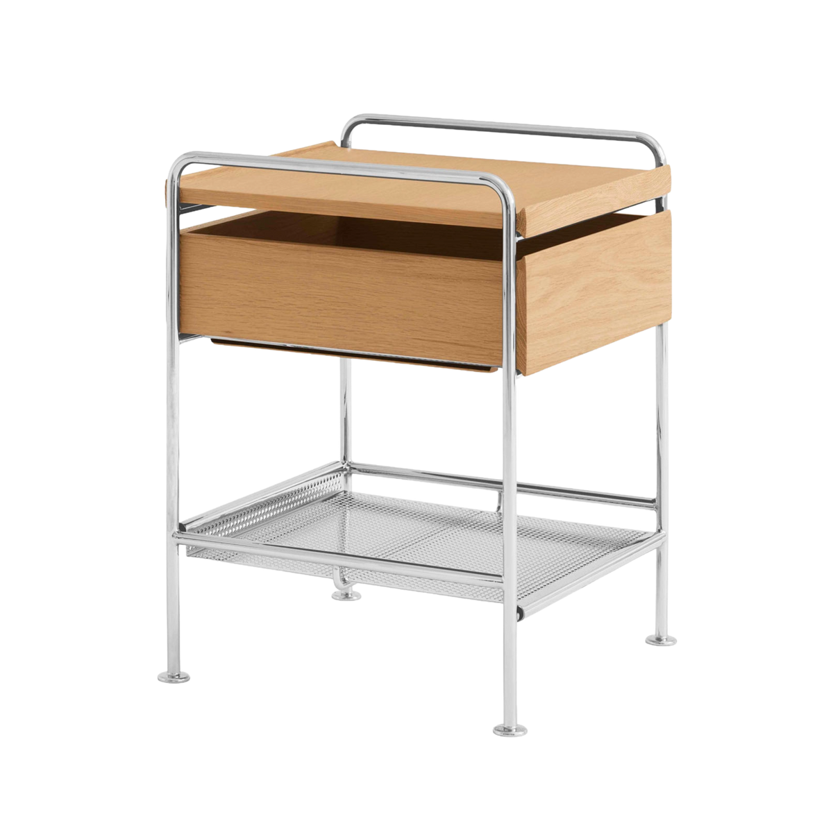 ALIMA NDS3 nightstand in chrome with oak wood