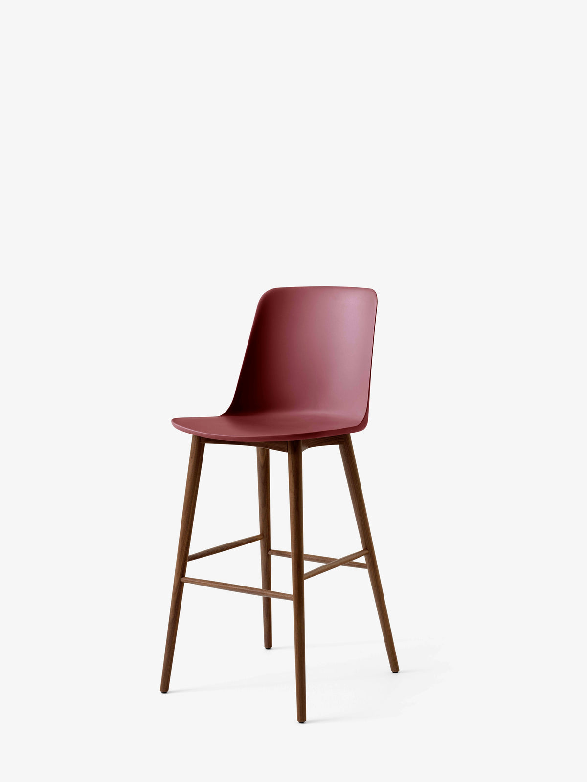 RELY Bar Stool in Red-Brown with Walnut Base