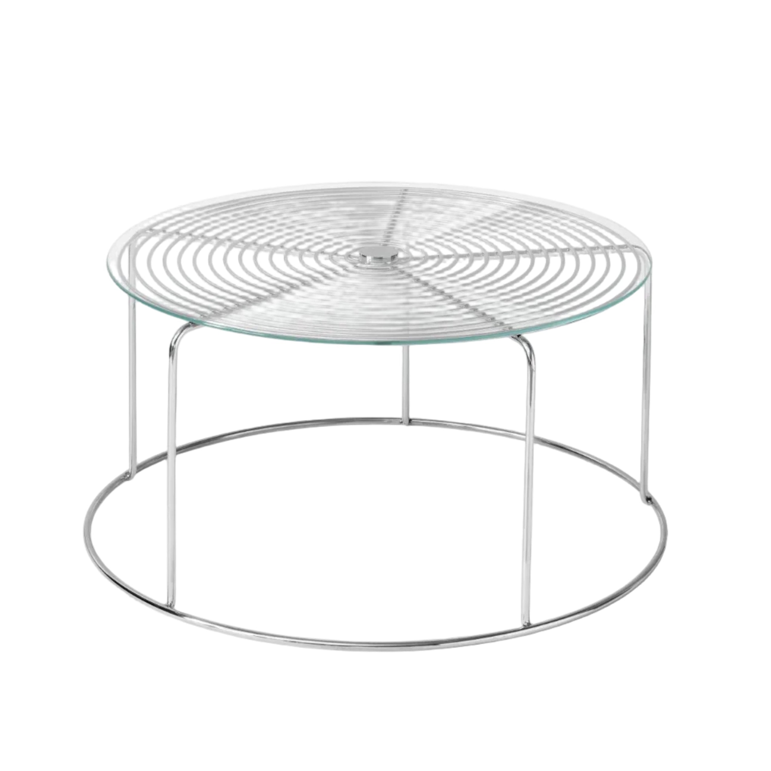 Coffee table WIRE VP17 with glass top and polished steel base