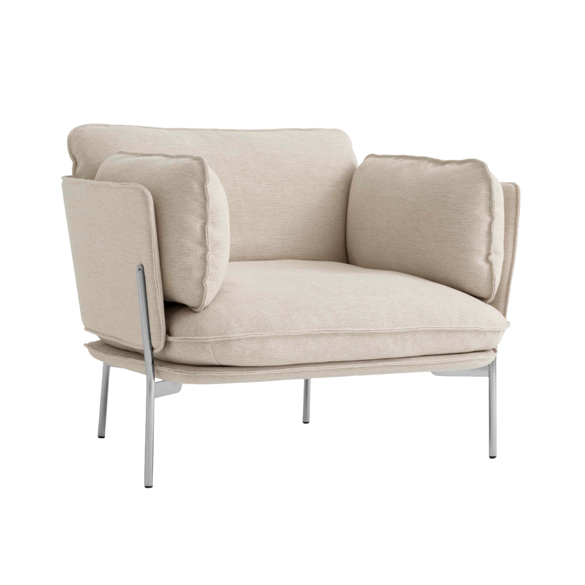 Armchair CLOUD LN1 upholstered with a chrome base