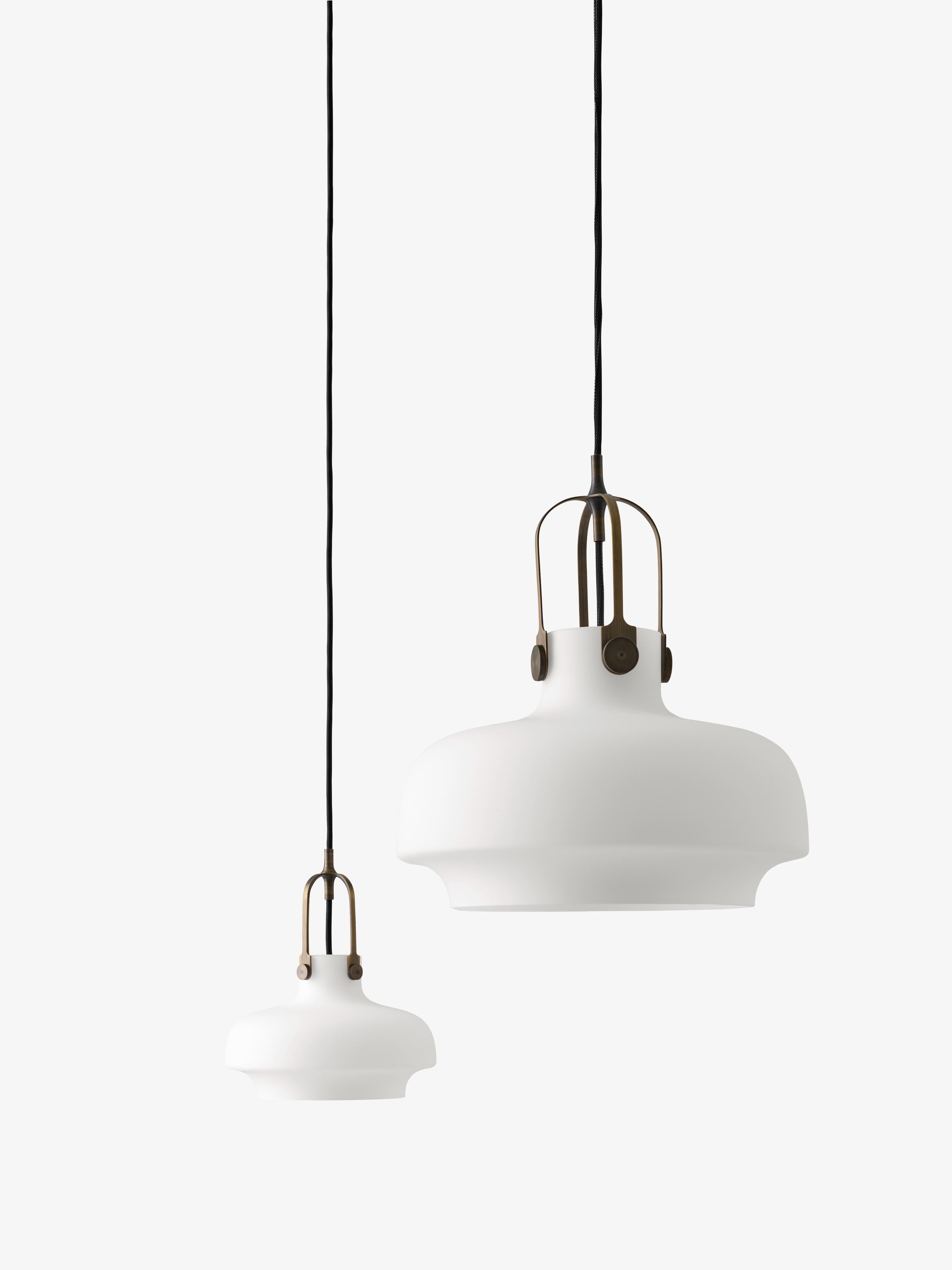 COPENHAGEN pendant lamp with an opal shade and brown finish.