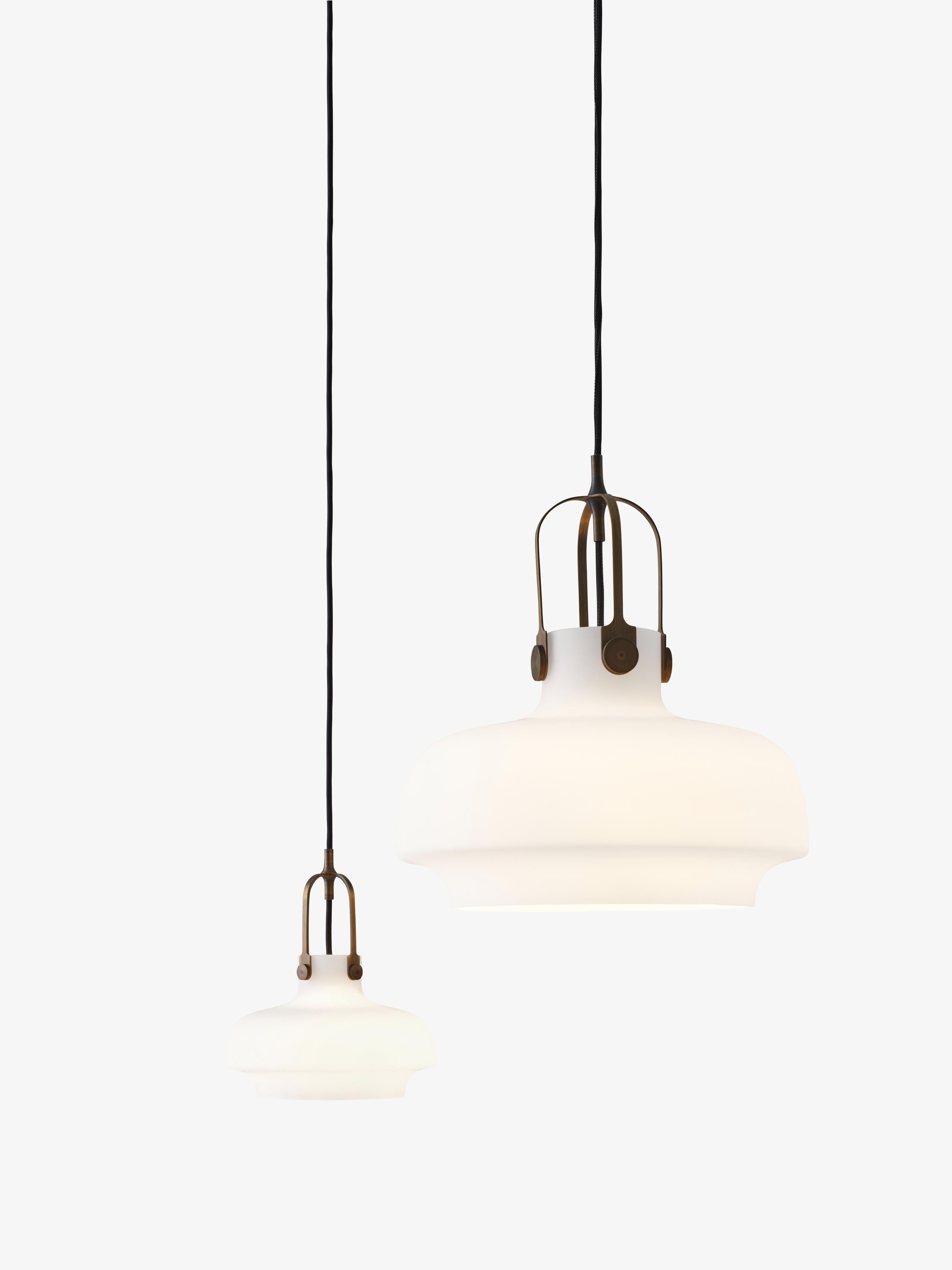 COPENHAGEN pendant lamp with an opal shade and brown finish.