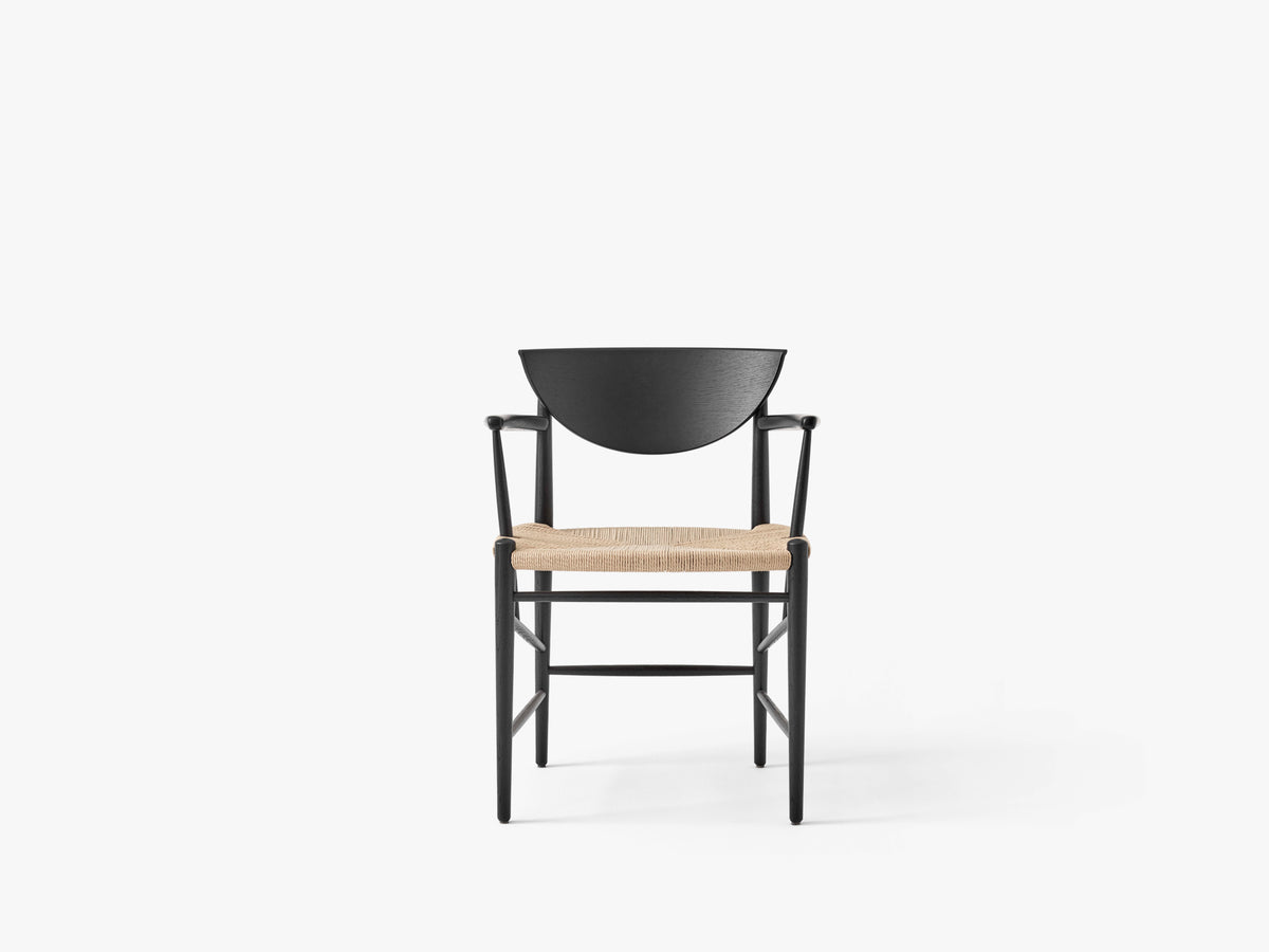 DRAWN HM4 Armchair in Black Lacquered Oak with Woven Seat